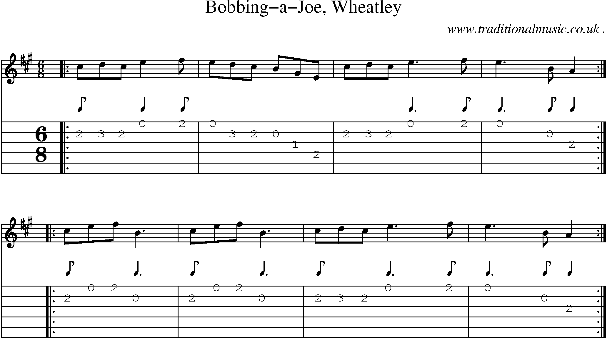 Sheet-Music and Guitar Tabs for Bobbing-a-joe Wheatley
