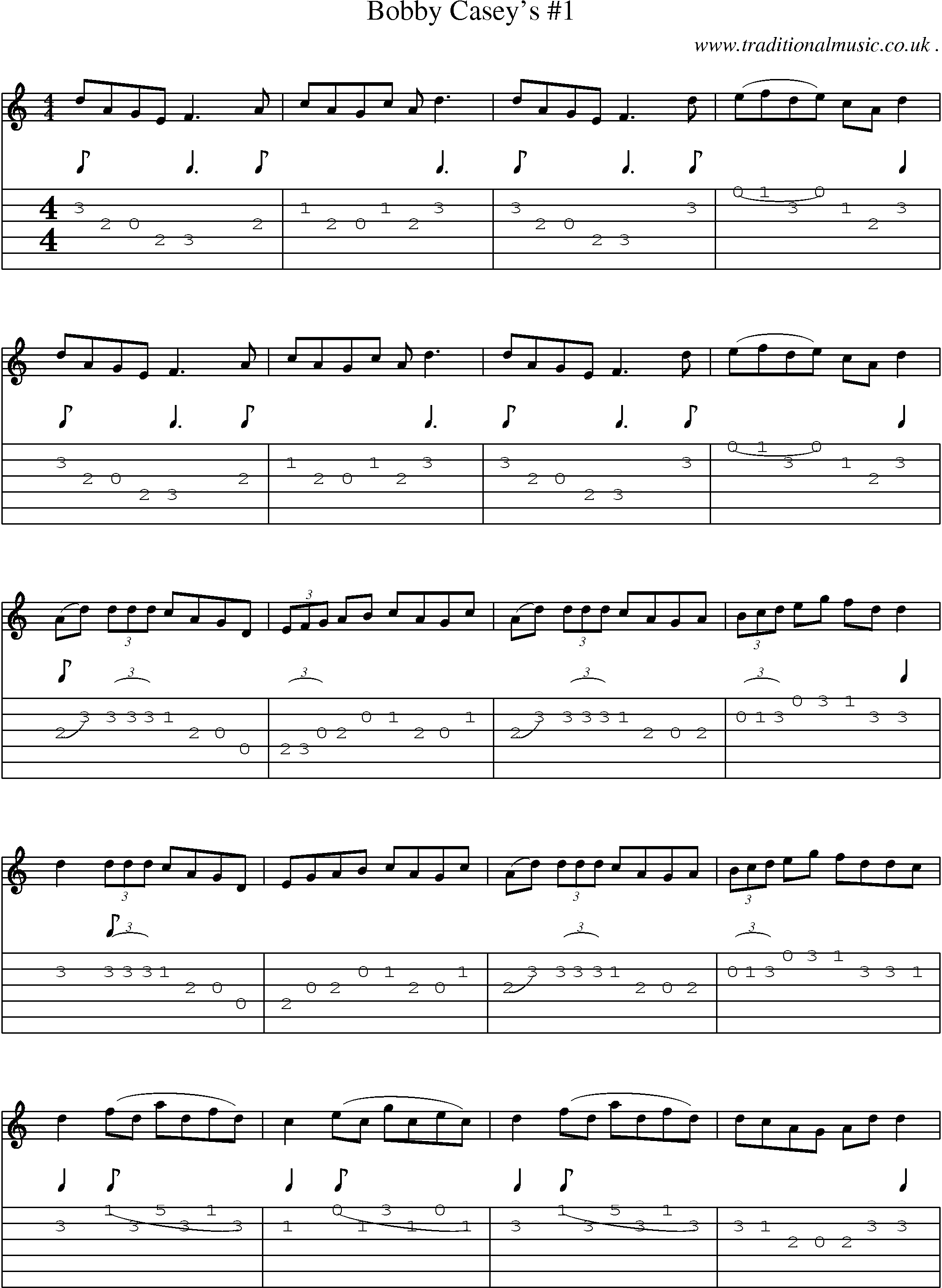 Sheet-Music and Guitar Tabs for Bobby Caseys 1