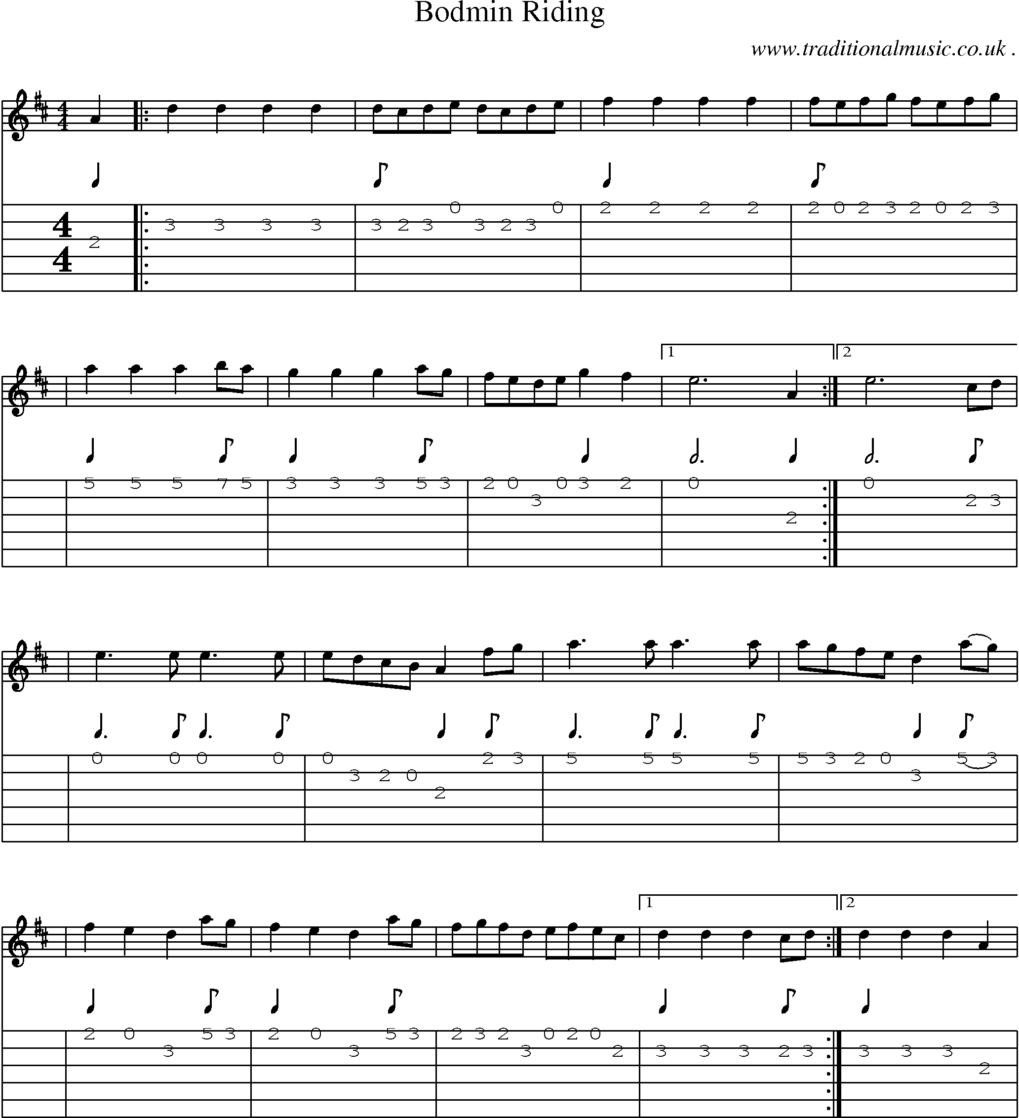 Sheet-Music and Guitar Tabs for Bodmin Riding