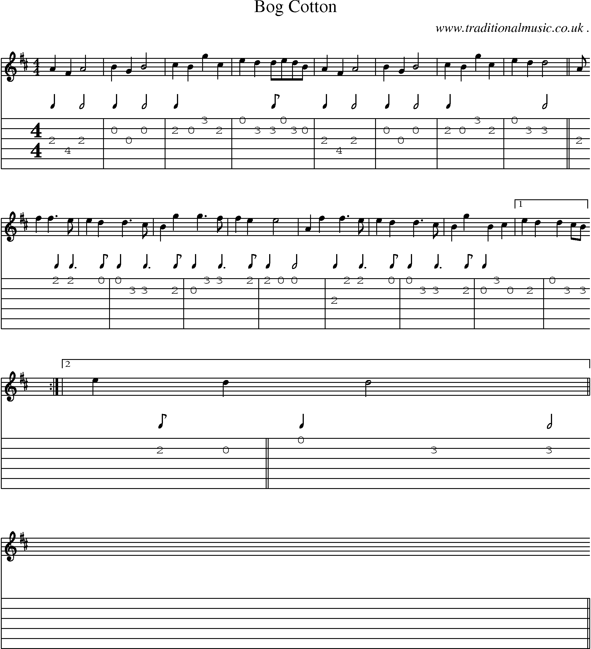 Sheet-Music and Guitar Tabs for Bog Cotton