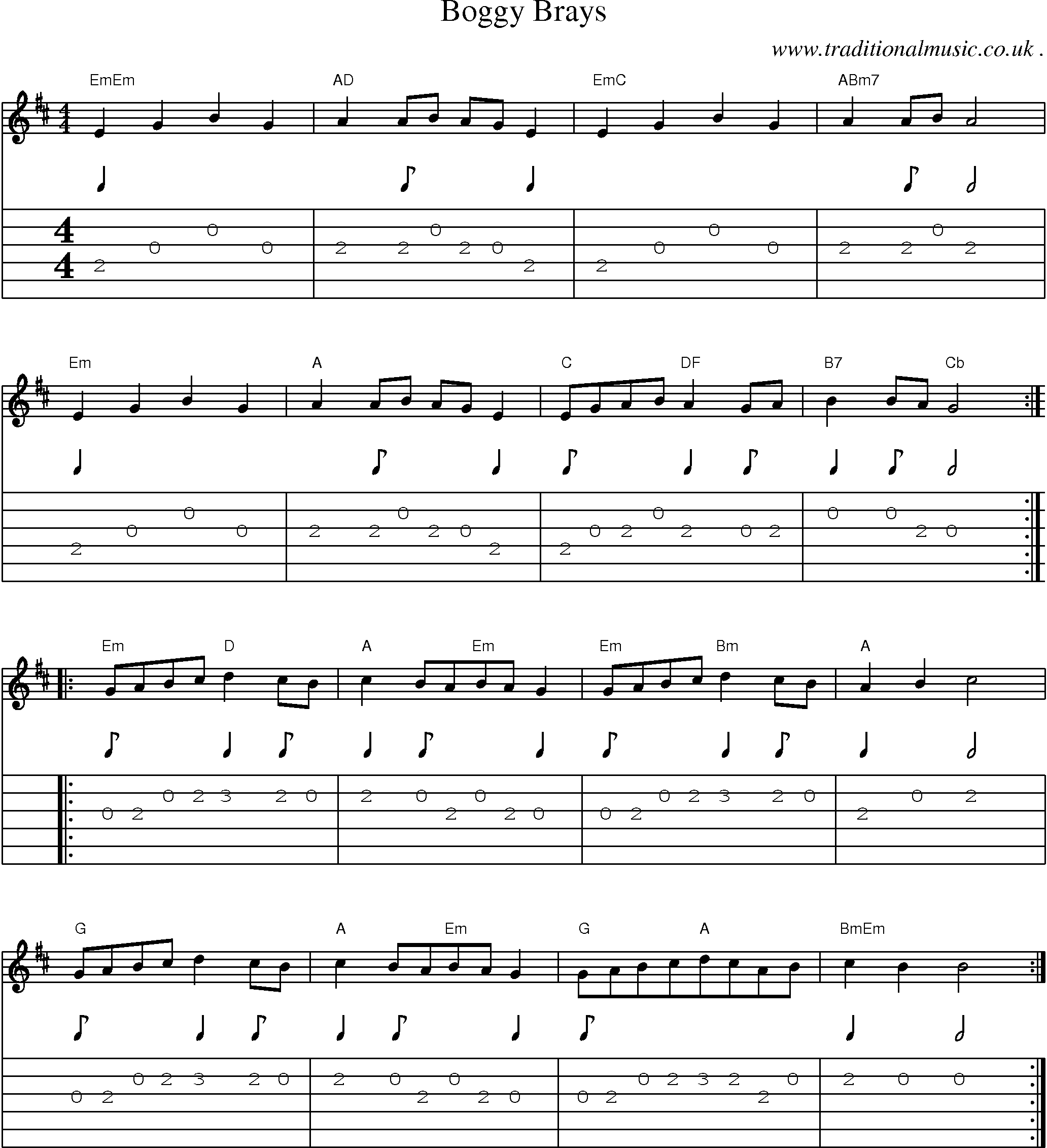 Sheet-Music and Guitar Tabs for Boggy Brays