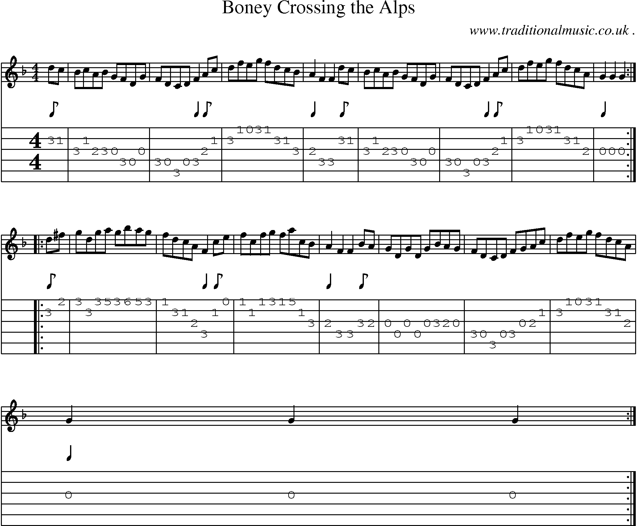 Sheet-Music and Guitar Tabs for Boney Crossing The Alps