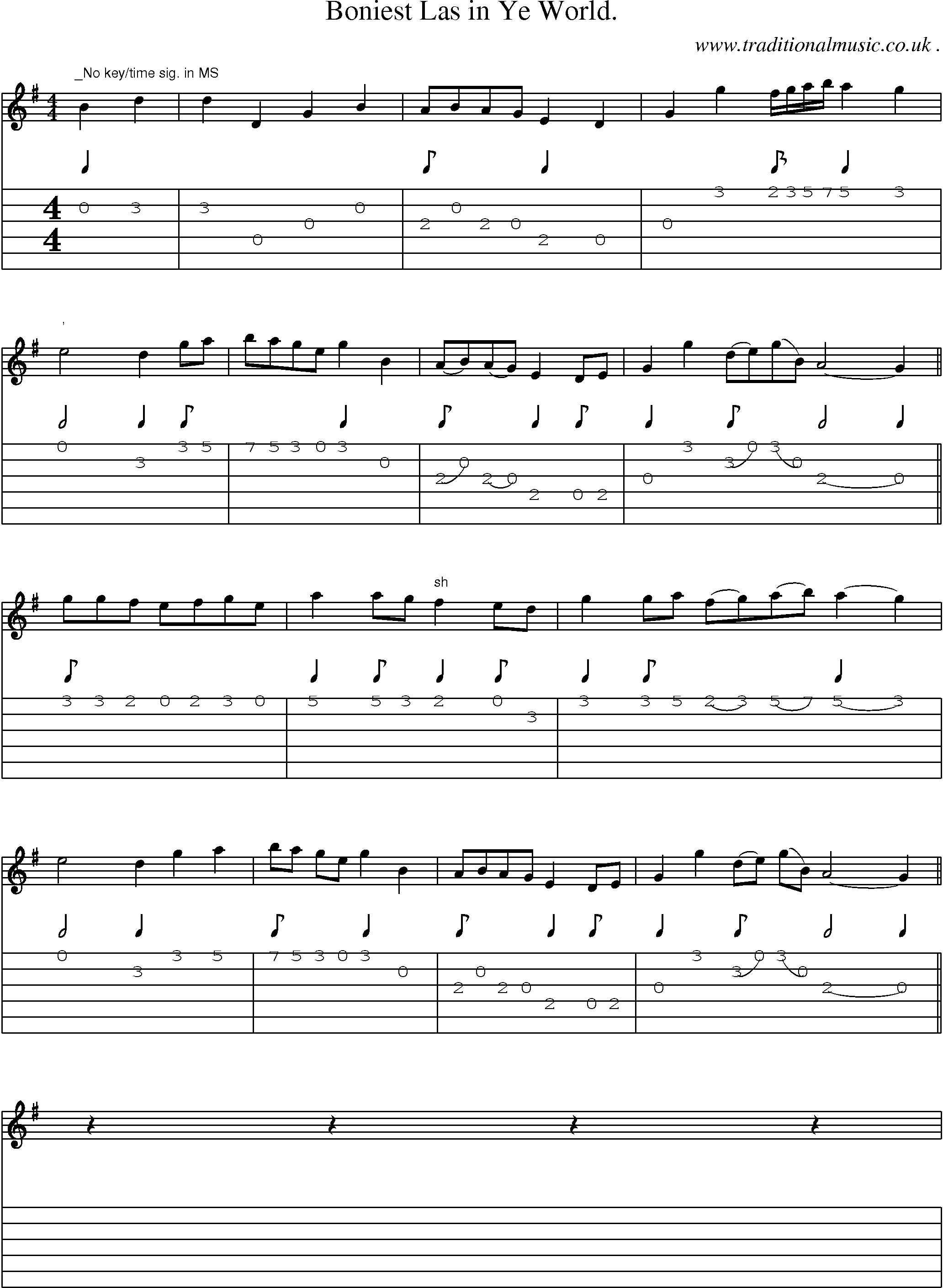 Sheet-Music and Guitar Tabs for Boniest Las In Ye World