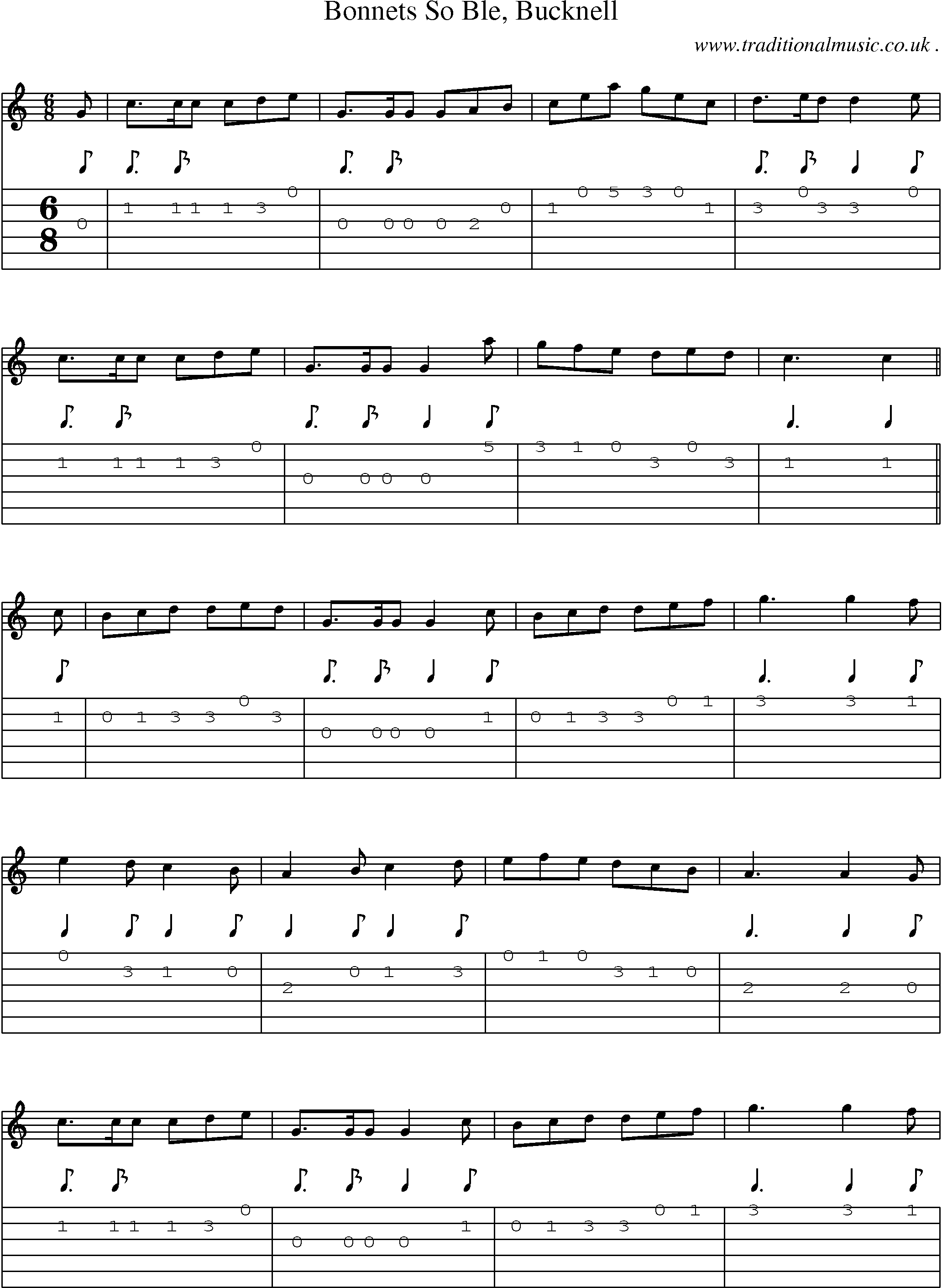 Sheet-Music and Guitar Tabs for Bonnets So Ble Bucknell