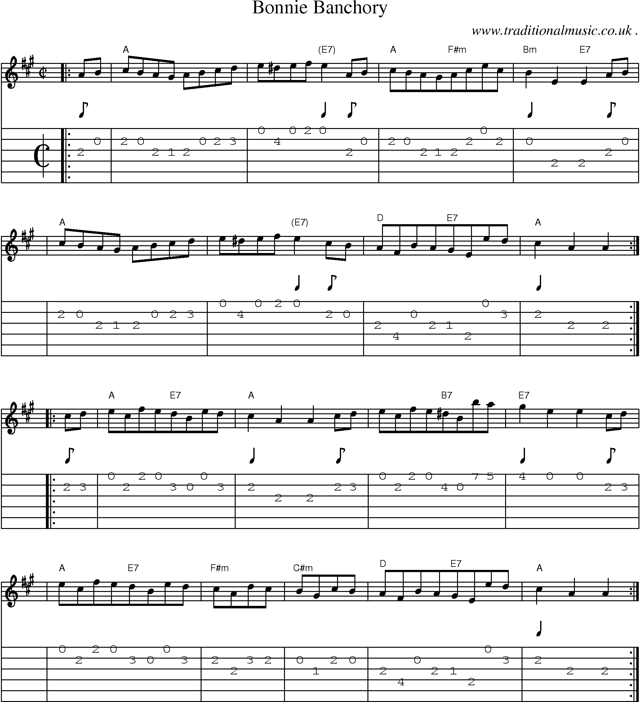 Sheet-Music and Guitar Tabs for Bonnie Banchory