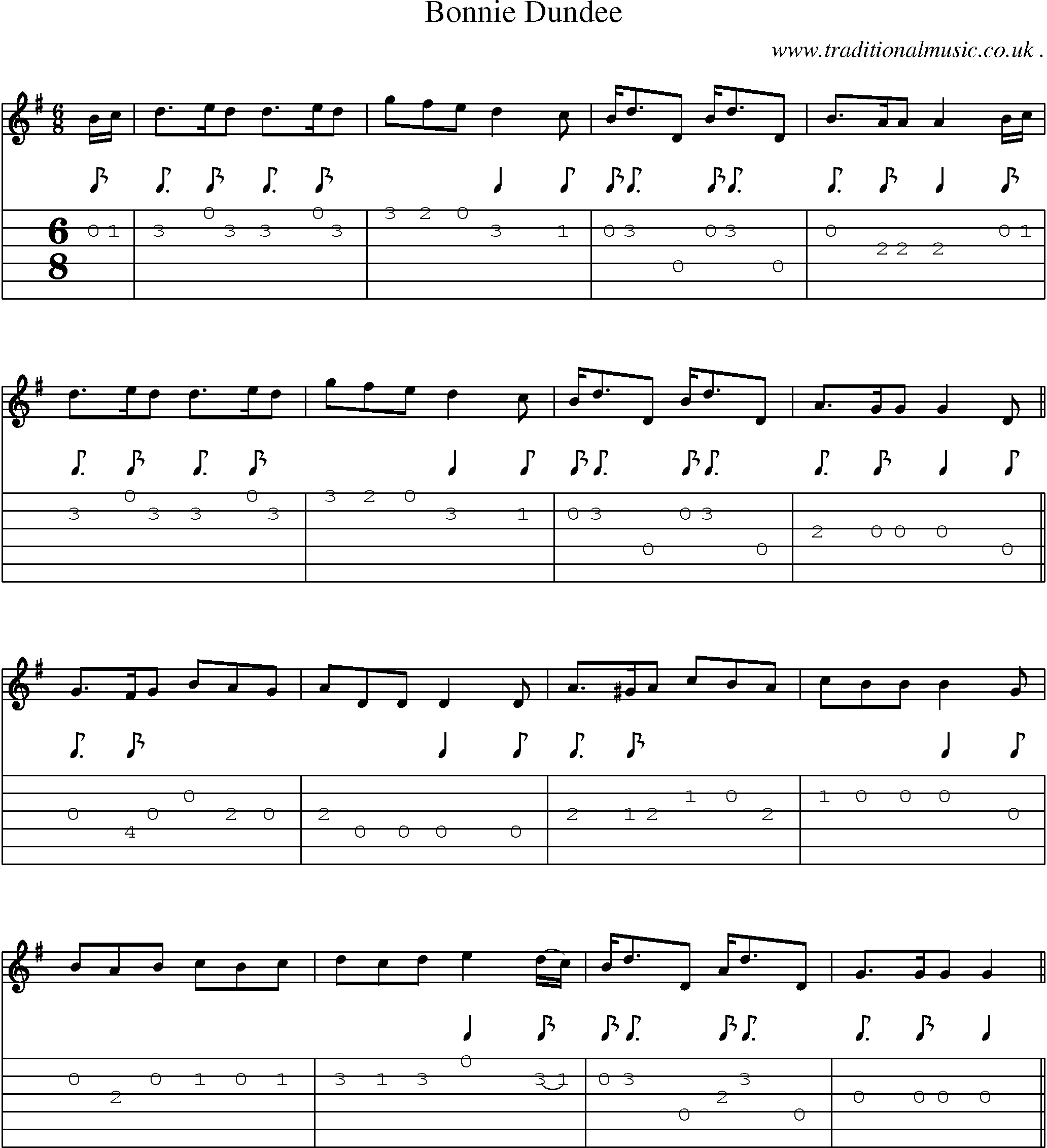 Sheet-Music and Guitar Tabs for Bonnie Dundee