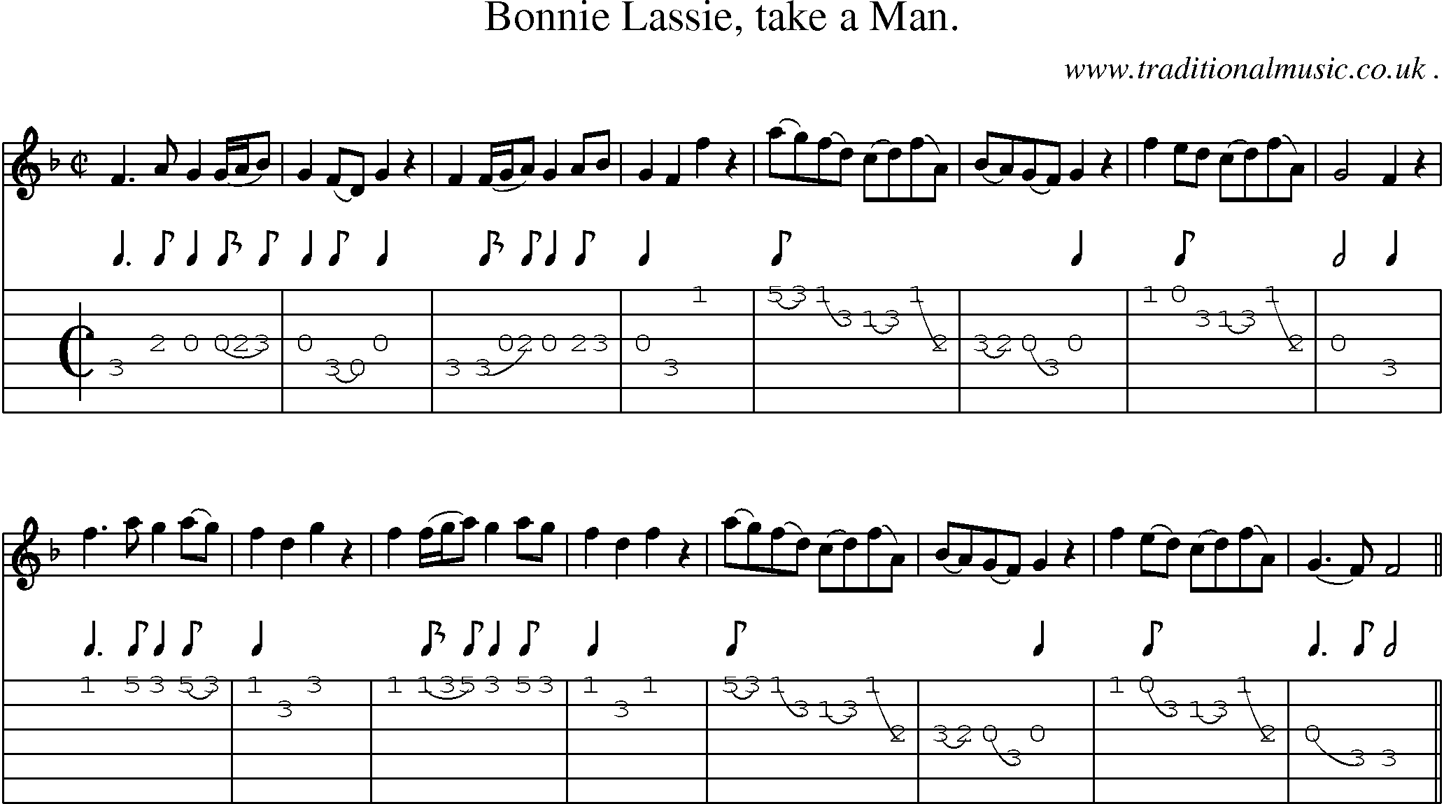 Sheet-Music and Guitar Tabs for Bonnie Lassie Take A Man