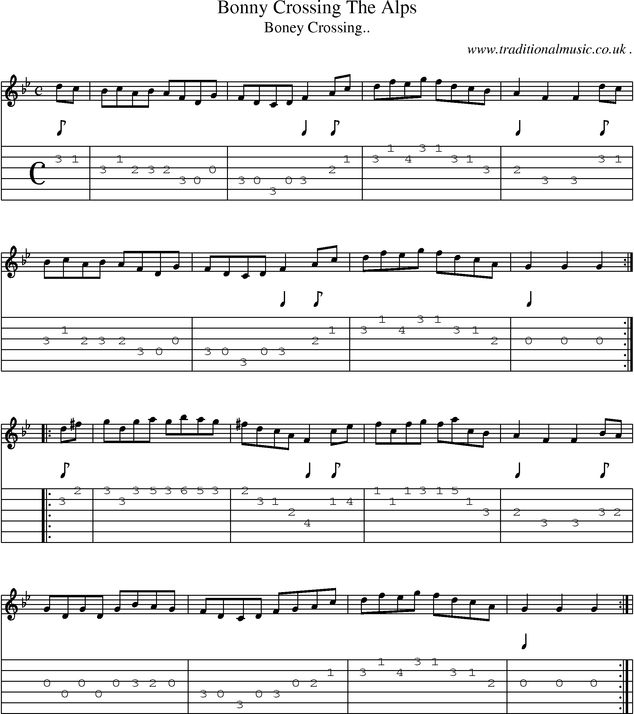 Sheet-Music and Guitar Tabs for Bonny Crossing The Alps