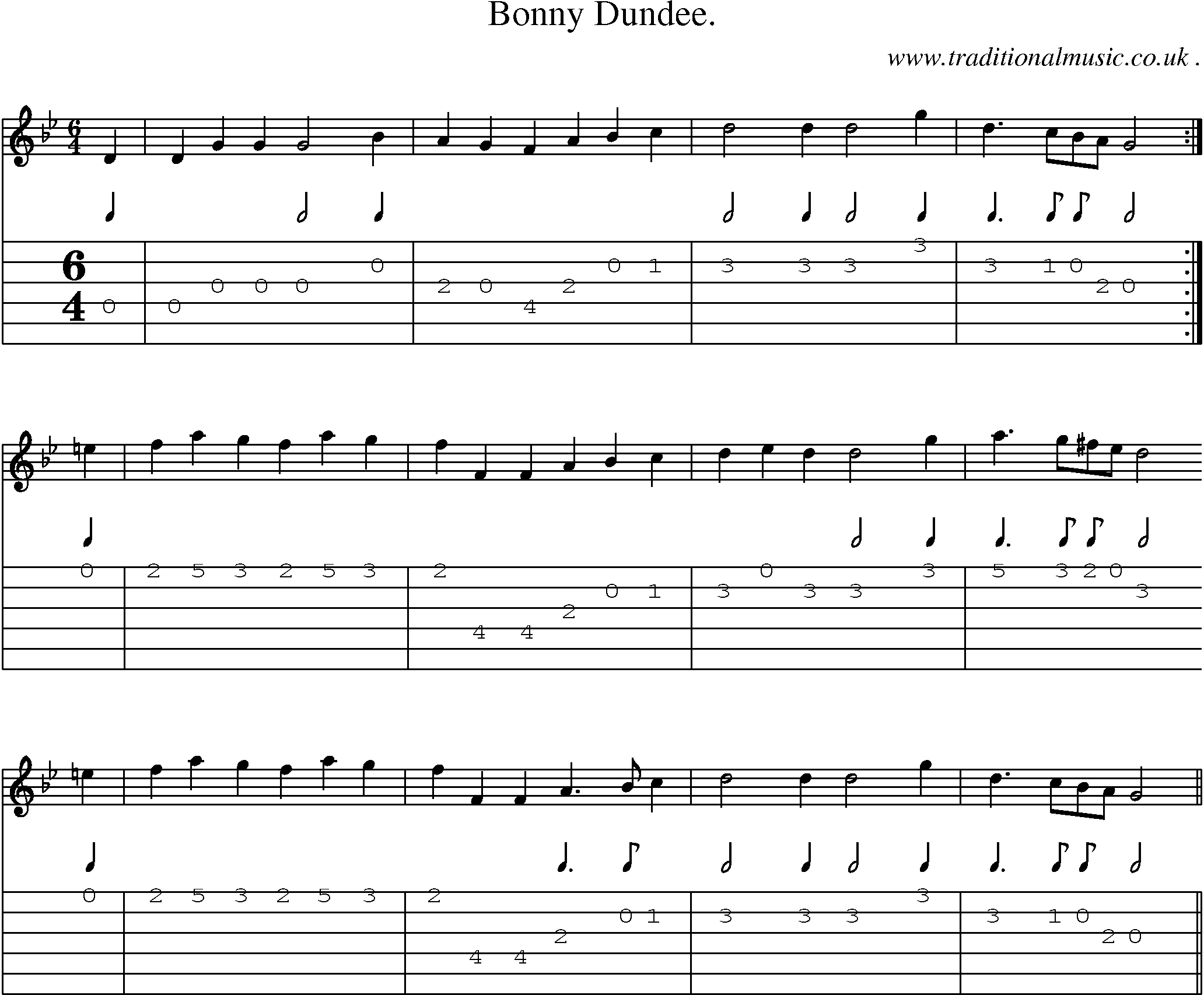 Sheet-Music and Guitar Tabs for Bonny Dundee
