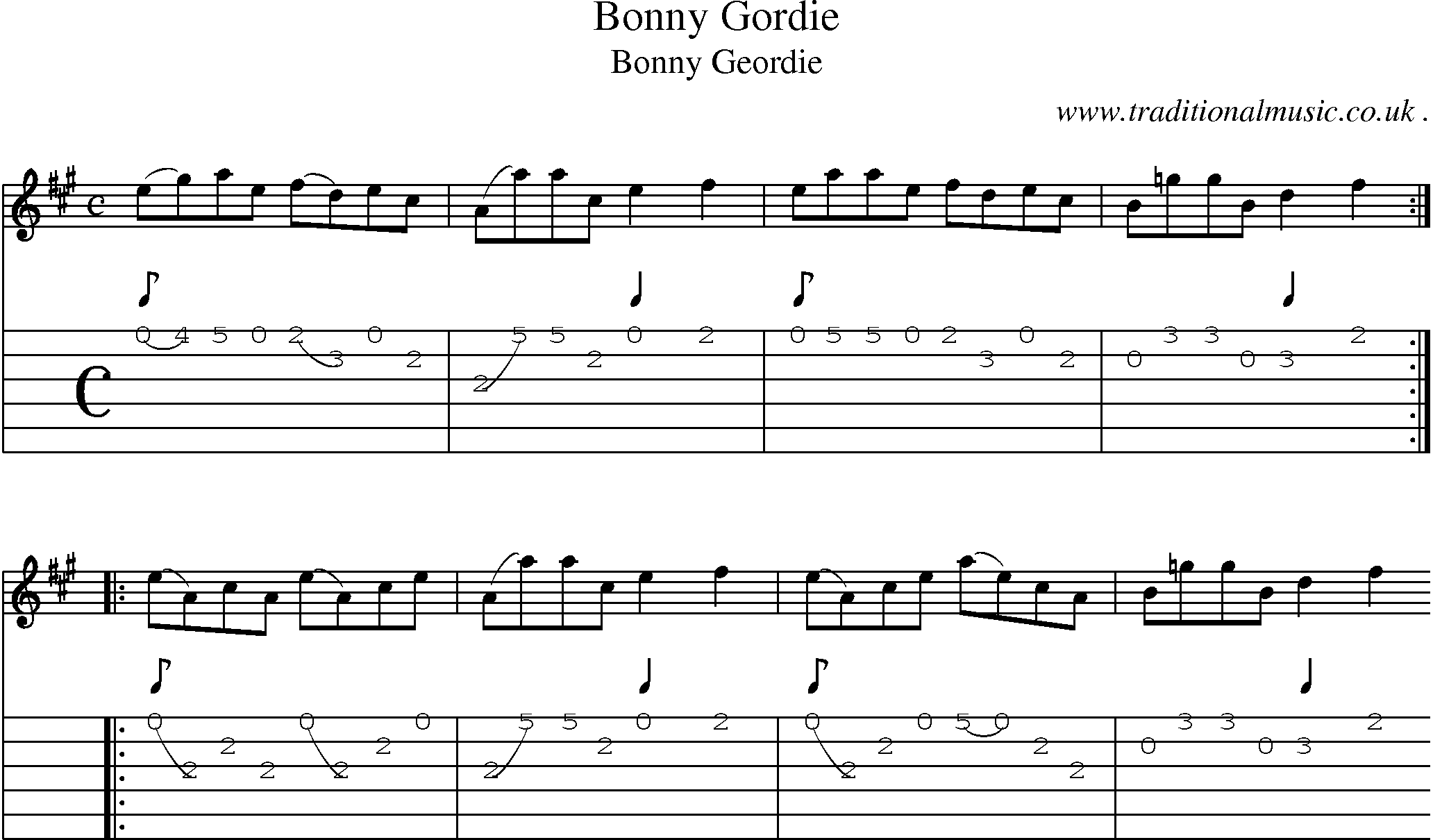 Sheet-Music and Guitar Tabs for Bonny Gordie
