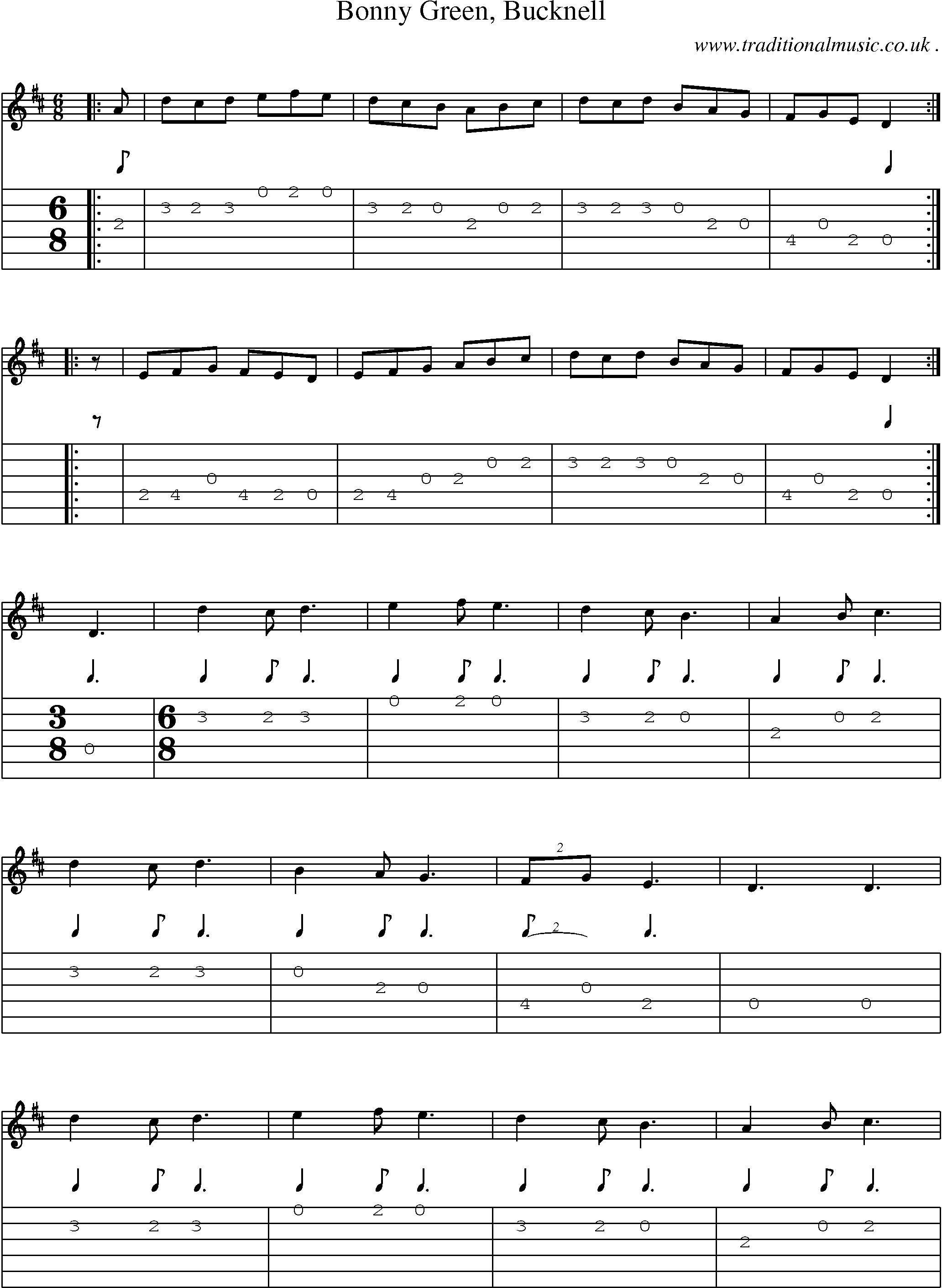 Sheet-Music and Guitar Tabs for Bonny Green Bucknell
