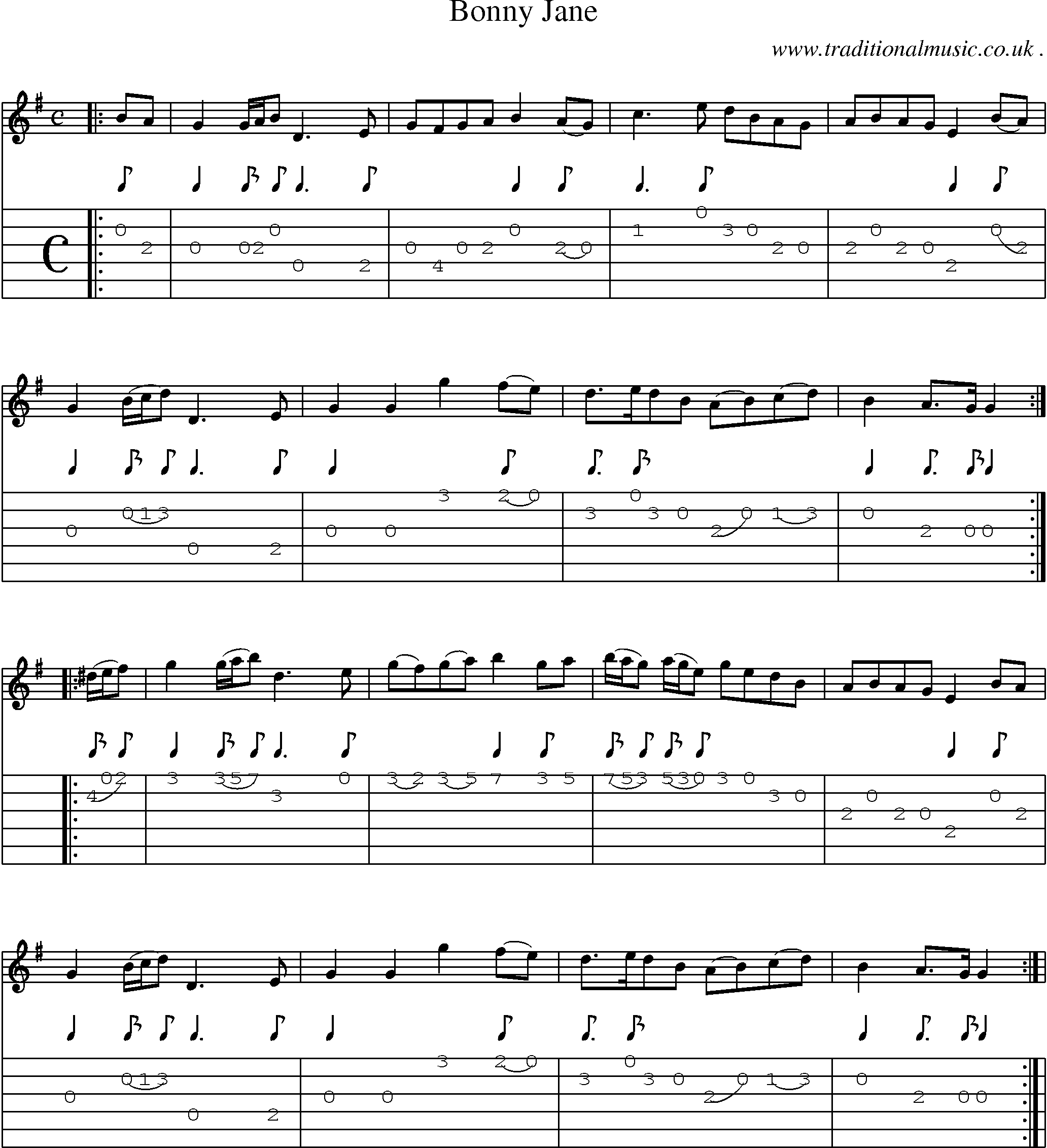 Sheet-Music and Guitar Tabs for Bonny Jane