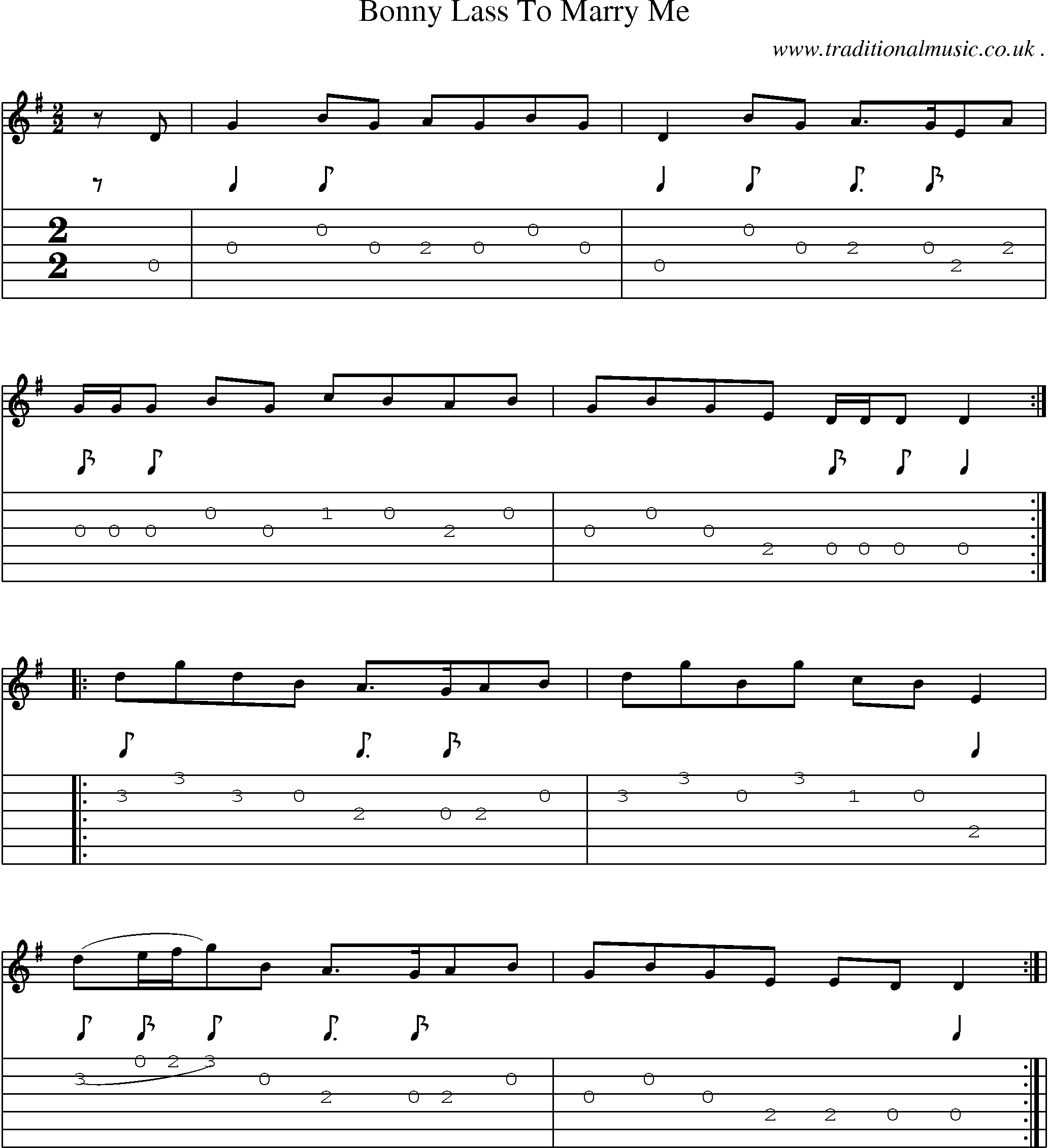 Sheet-Music and Guitar Tabs for Bonny Lass To Marry Me