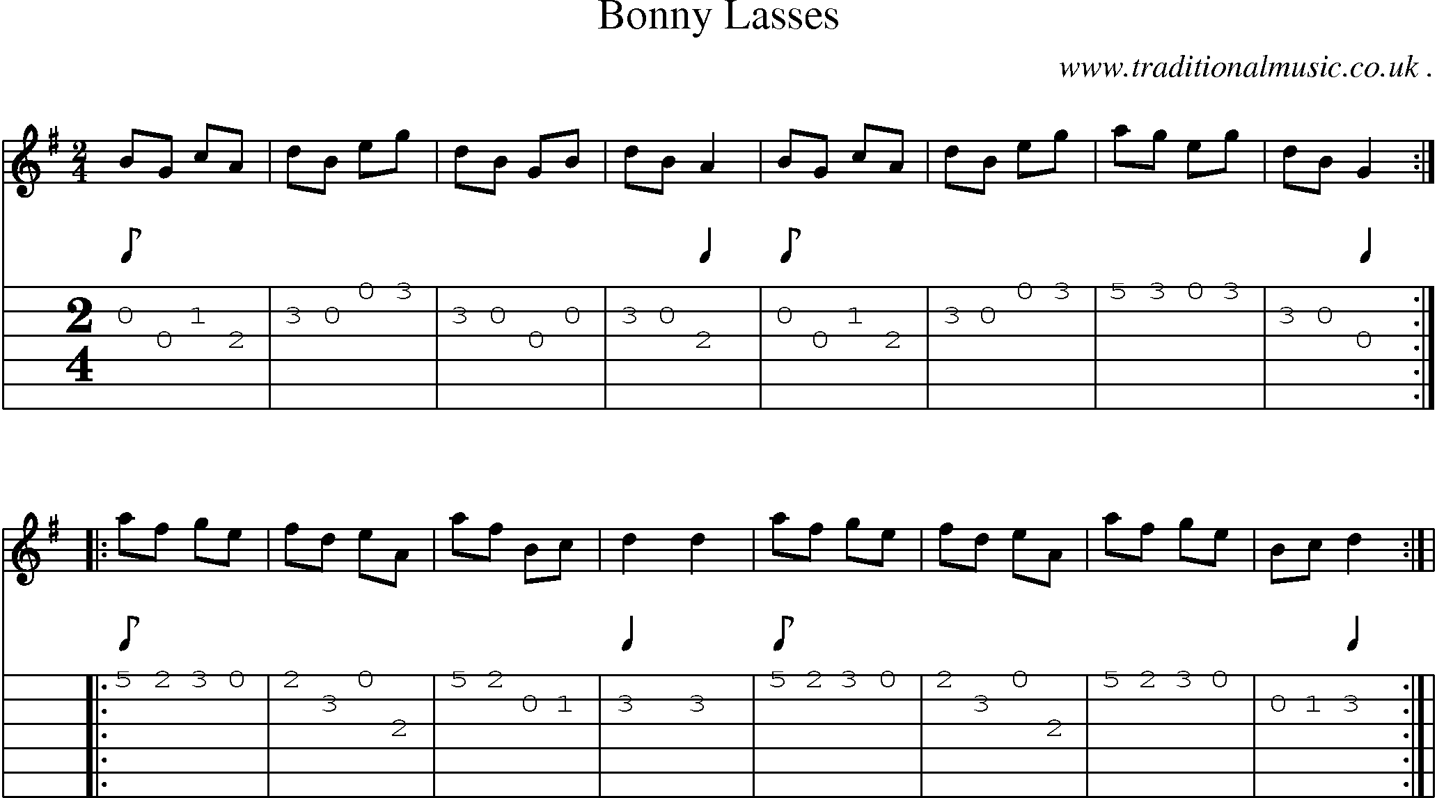 Sheet-Music and Guitar Tabs for Bonny Lasses