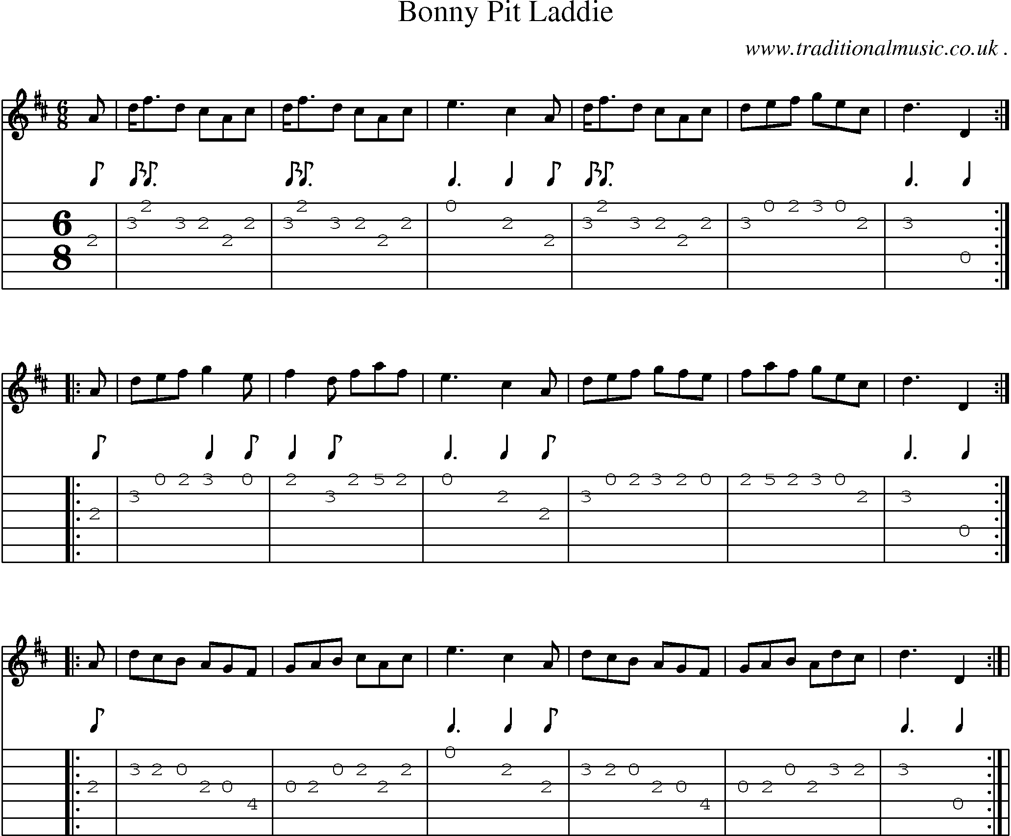 Sheet-Music and Guitar Tabs for Bonny Pit Laddie