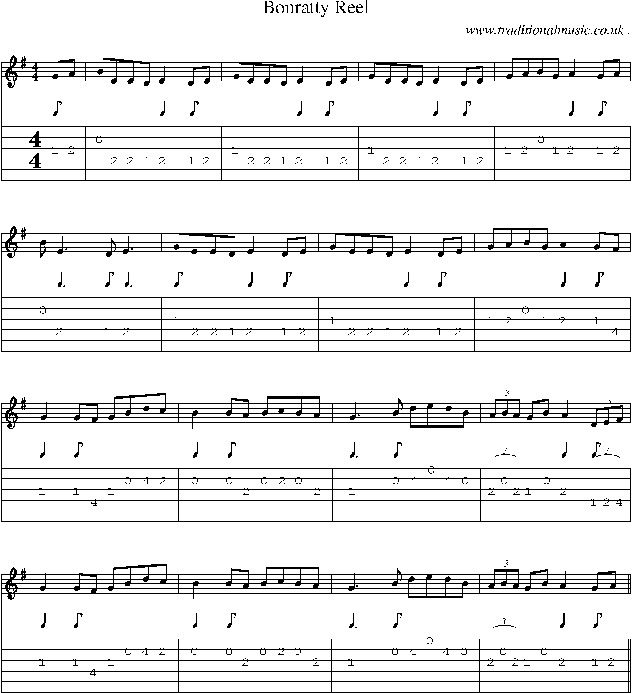 Sheet-Music and Guitar Tabs for Bonratty Reel