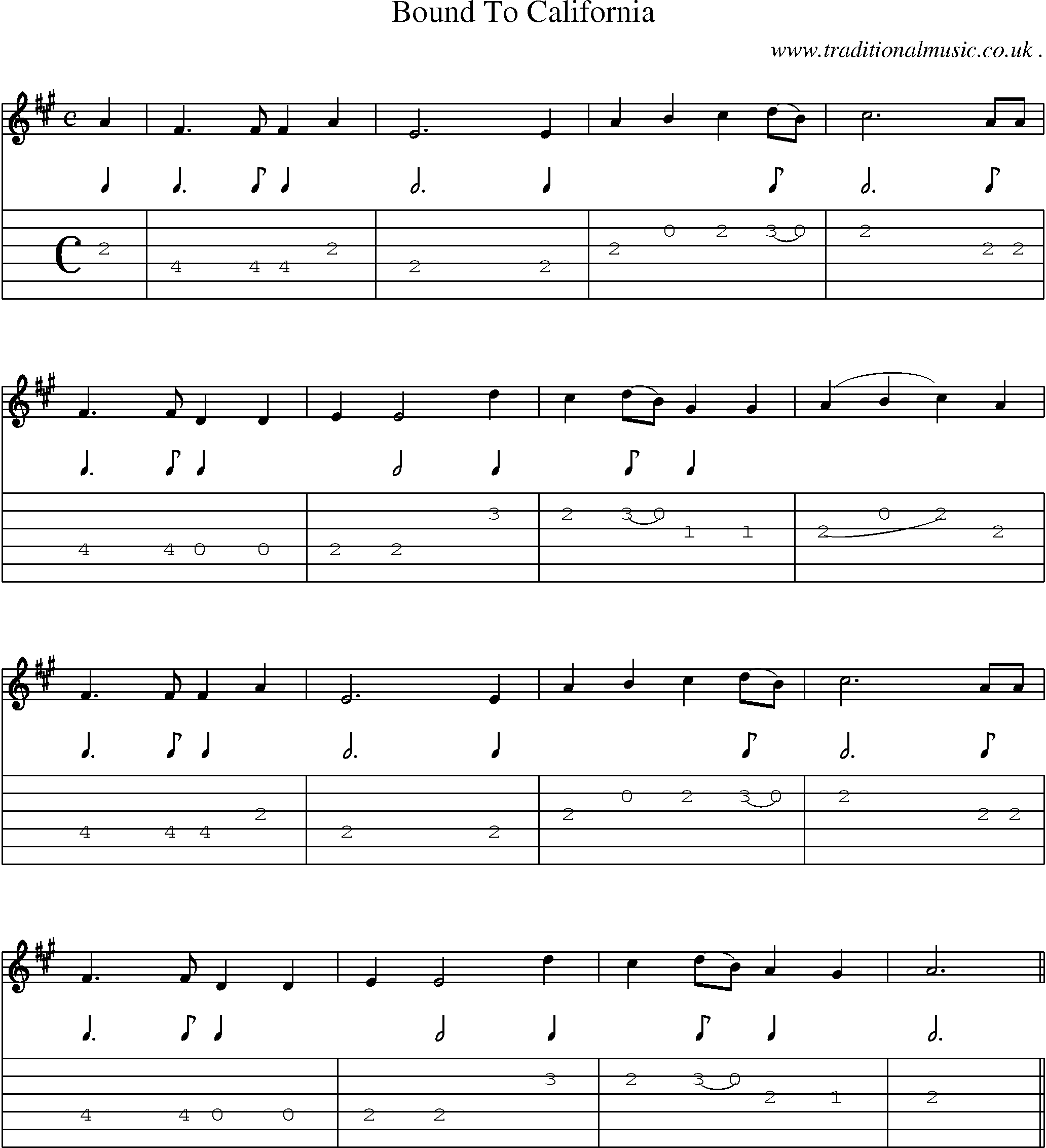 Sheet-Music and Guitar Tabs for Bound To California