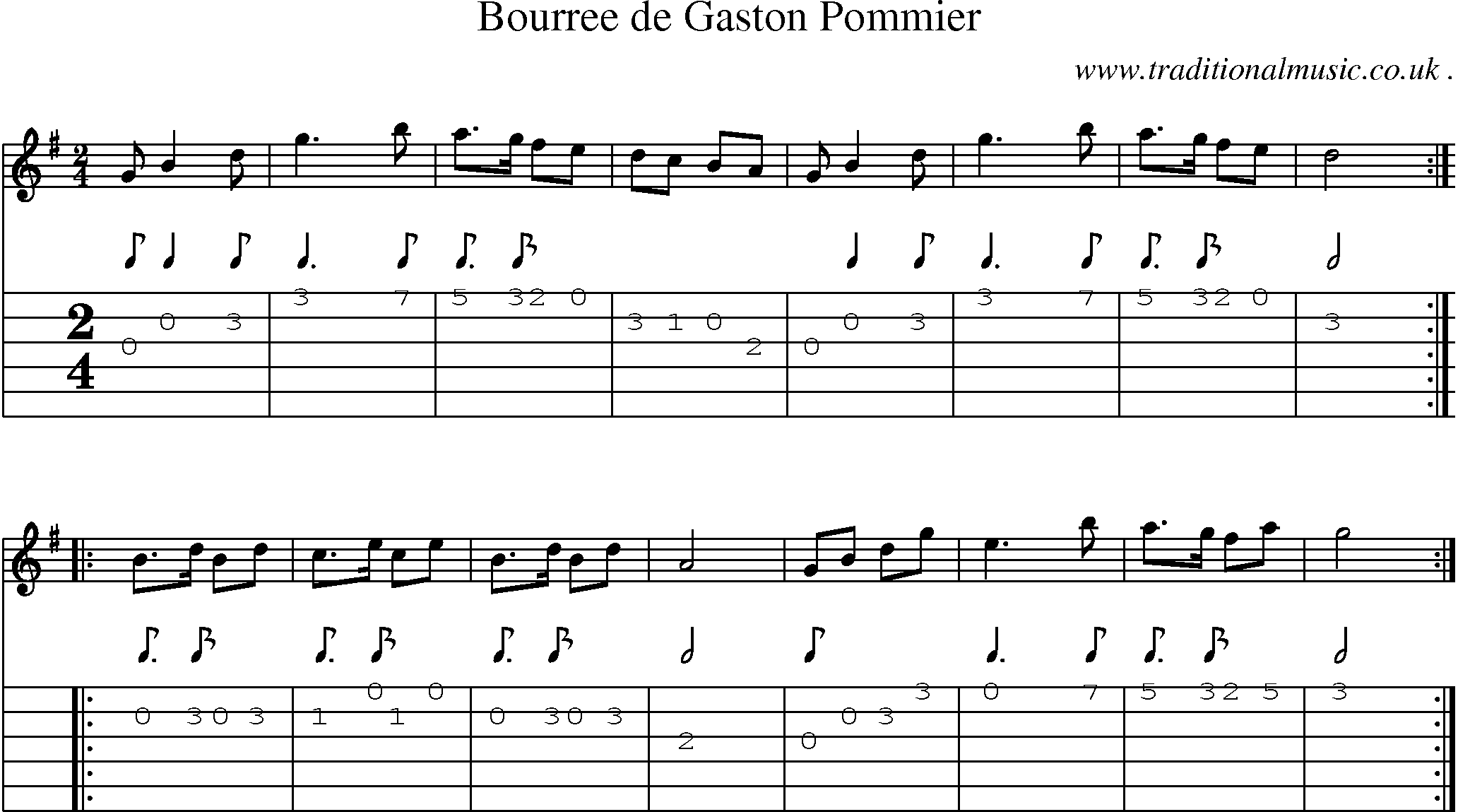 Sheet-Music and Guitar Tabs for Bourree De Gaston Pommier