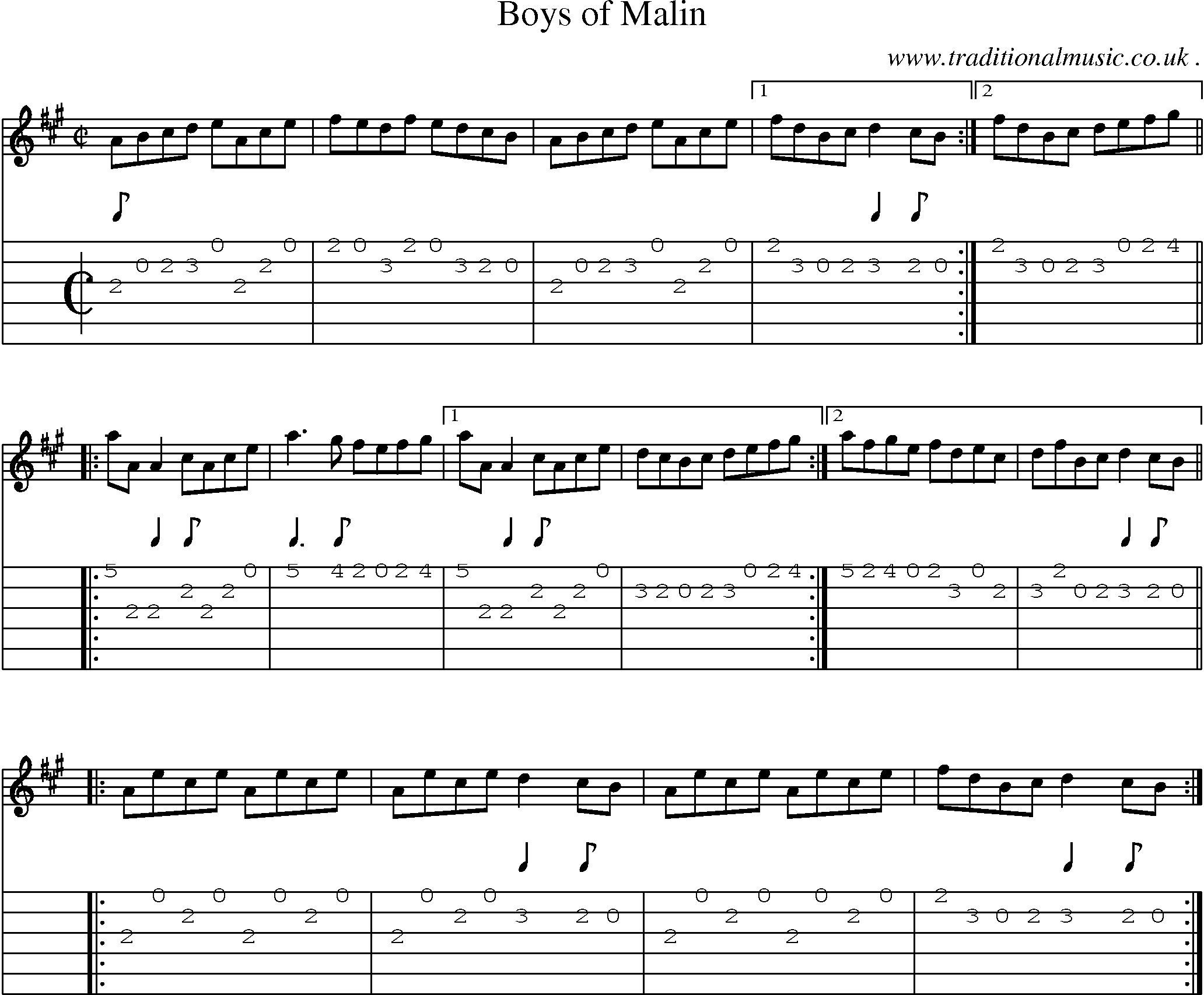 Sheet-Music and Guitar Tabs for Boys Of Malin