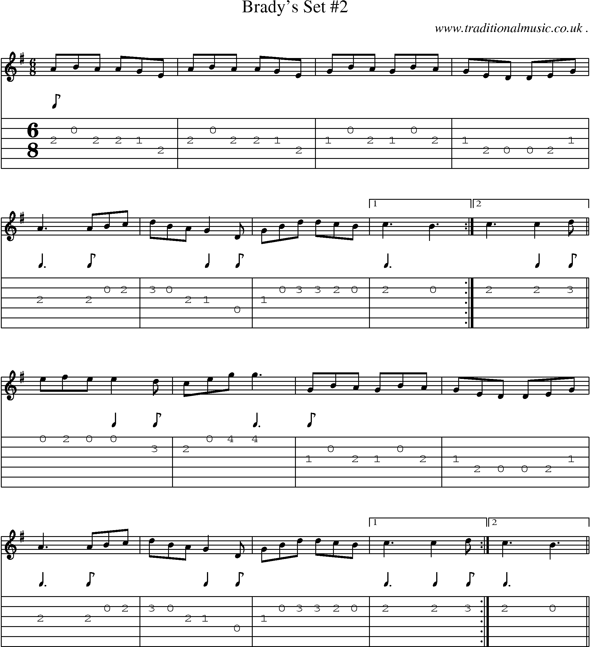 Sheet-Music and Guitar Tabs for Bradys Set 2