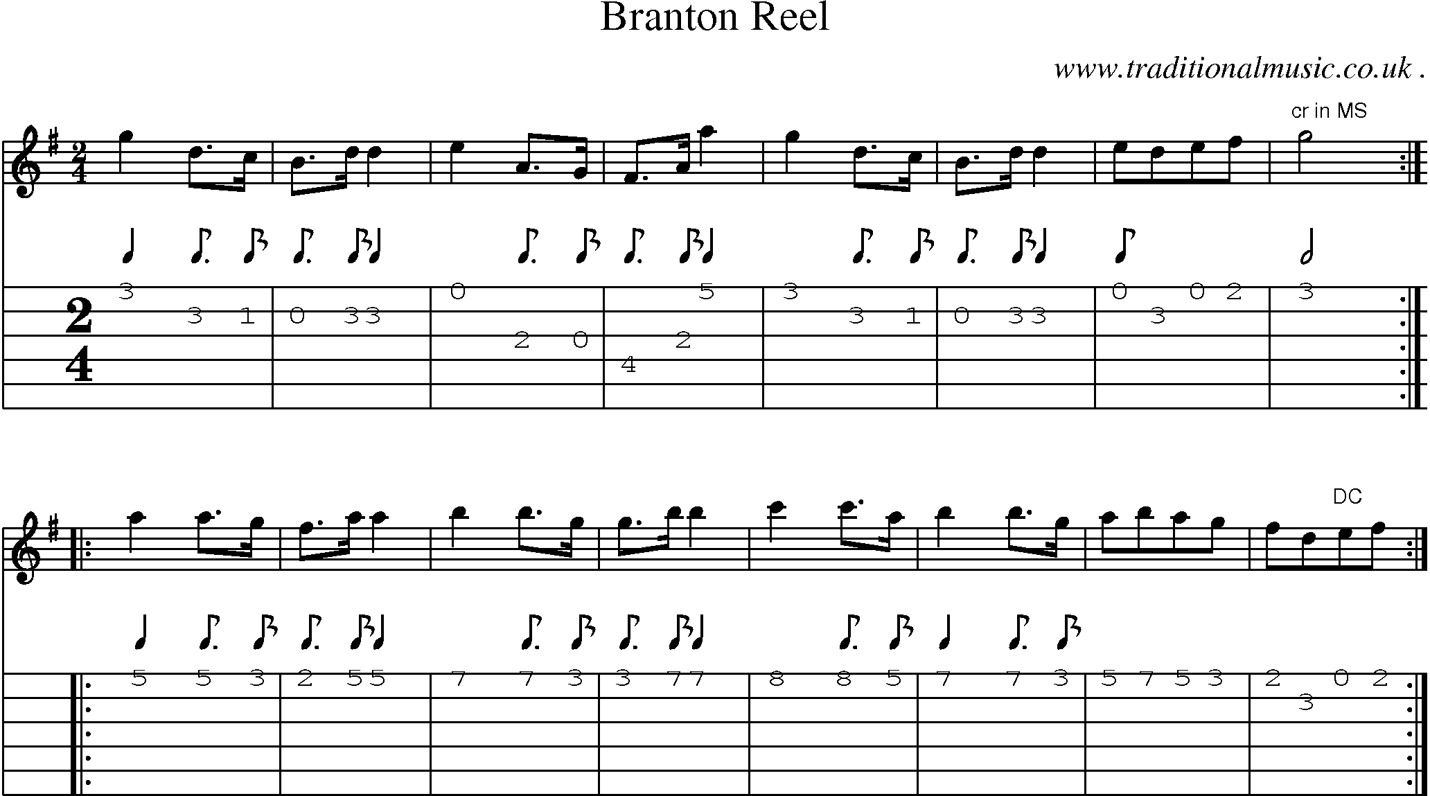 Sheet-Music and Guitar Tabs for Branton Reel
