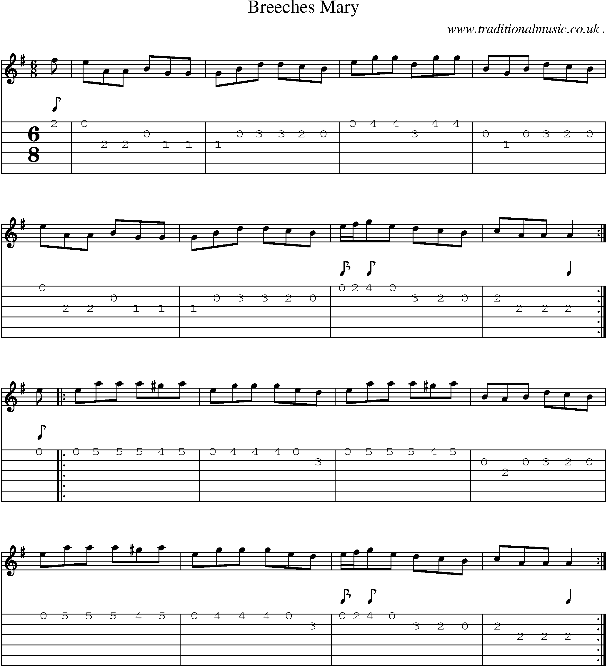 Sheet-Music and Guitar Tabs for Breeches Mary