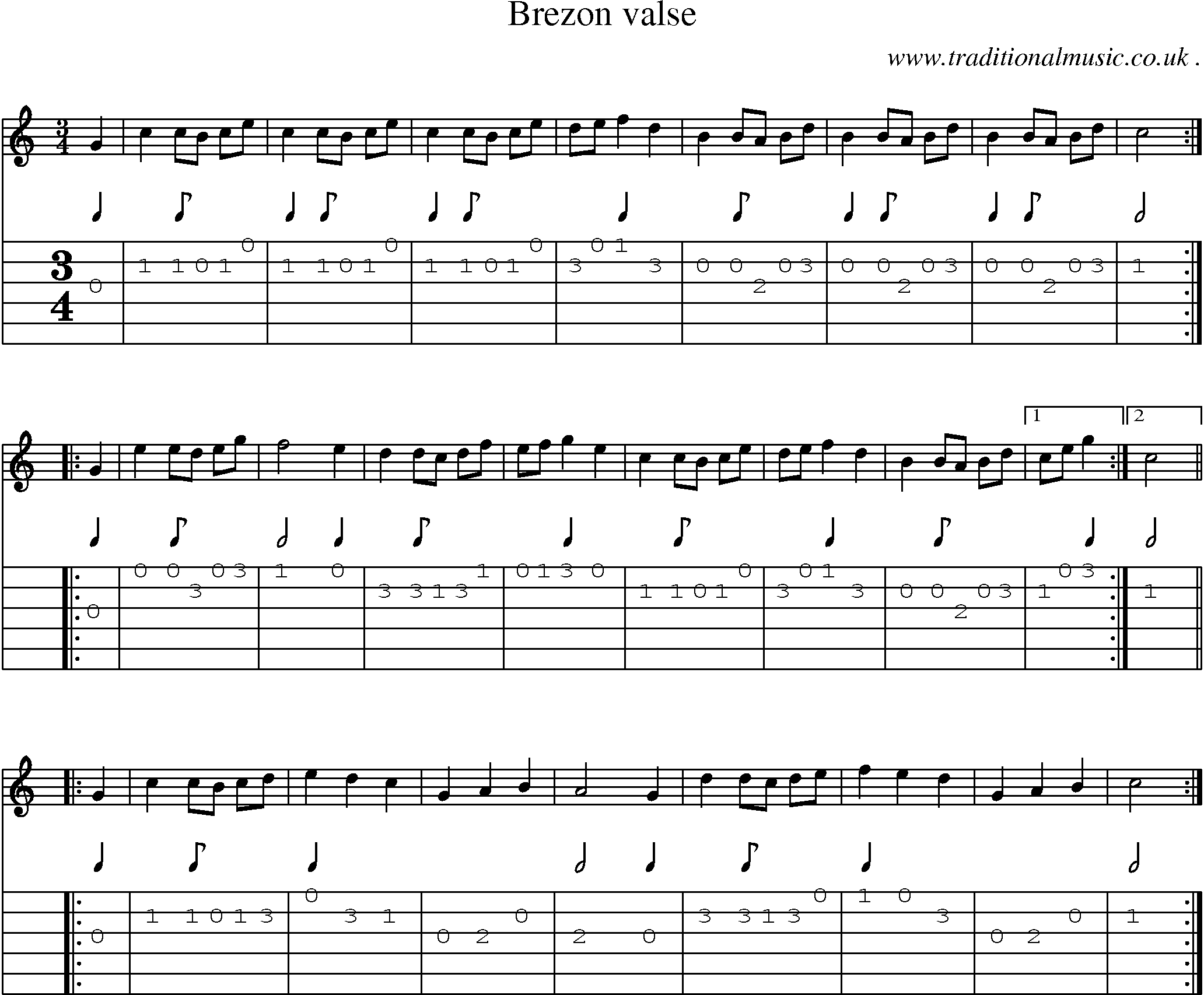 Sheet-Music and Guitar Tabs for Brezon Valse