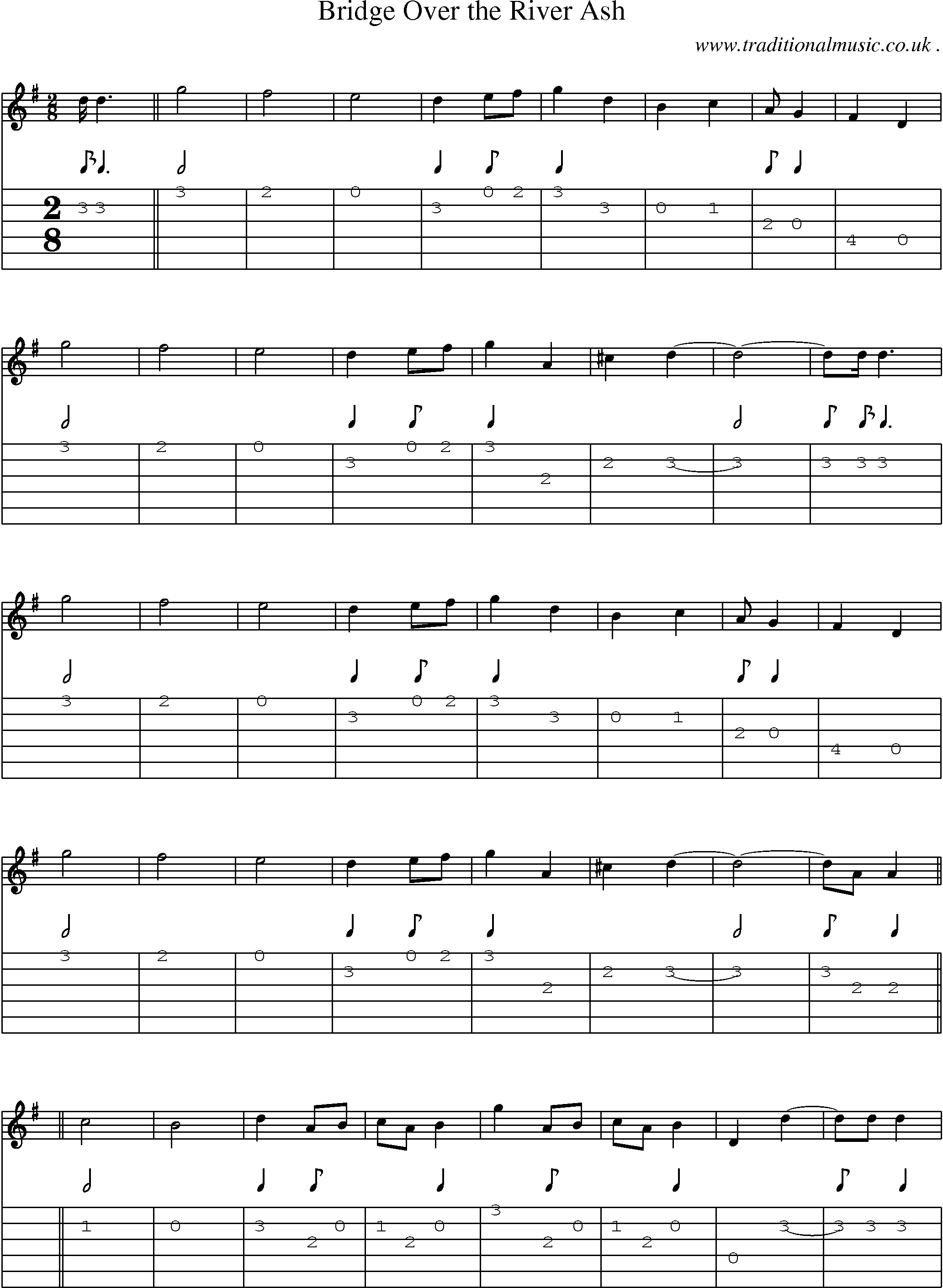 Sheet-Music and Guitar Tabs for Bridge Over The River Ash