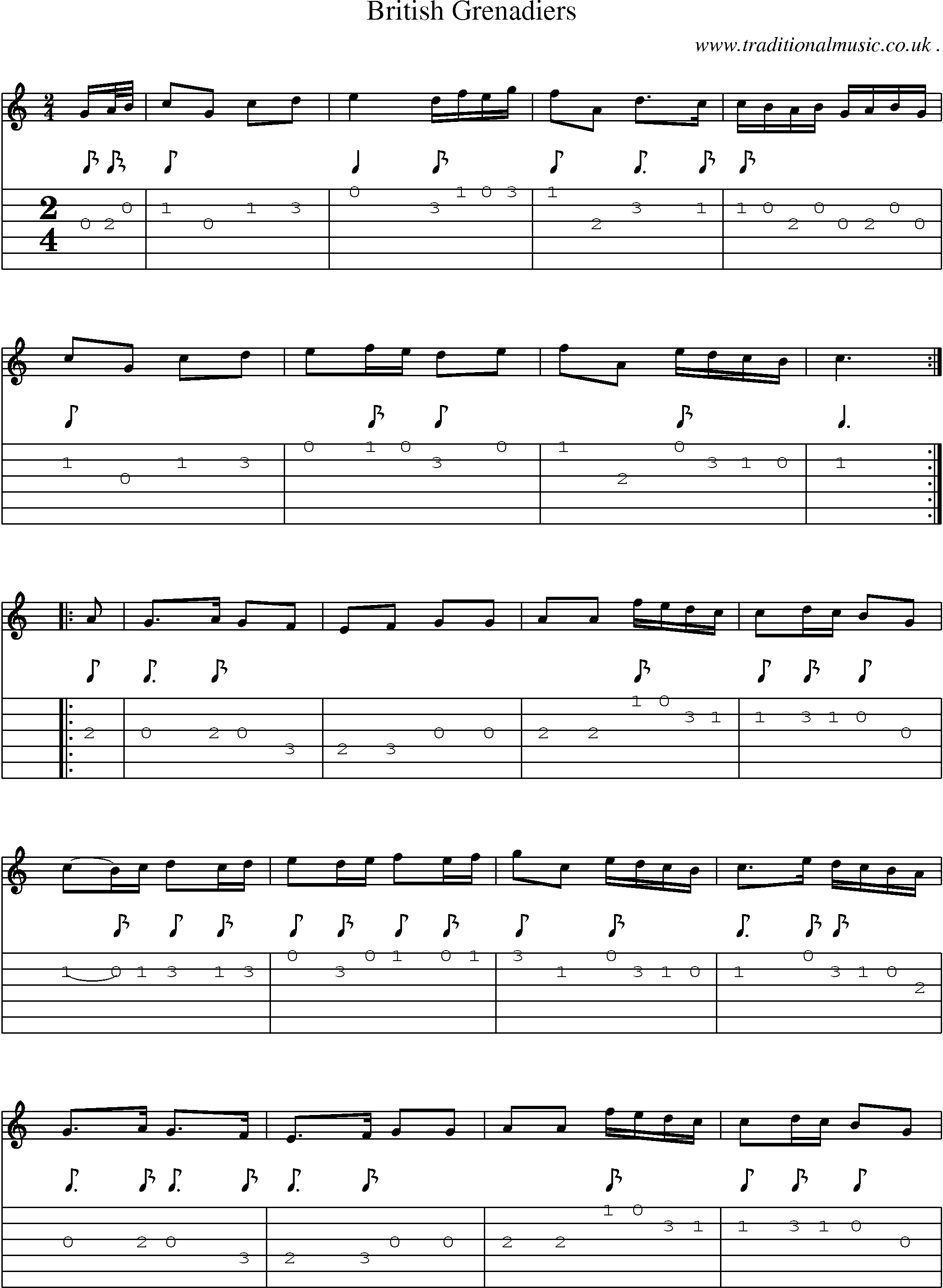 Sheet-Music and Guitar Tabs for British Grenadiers
