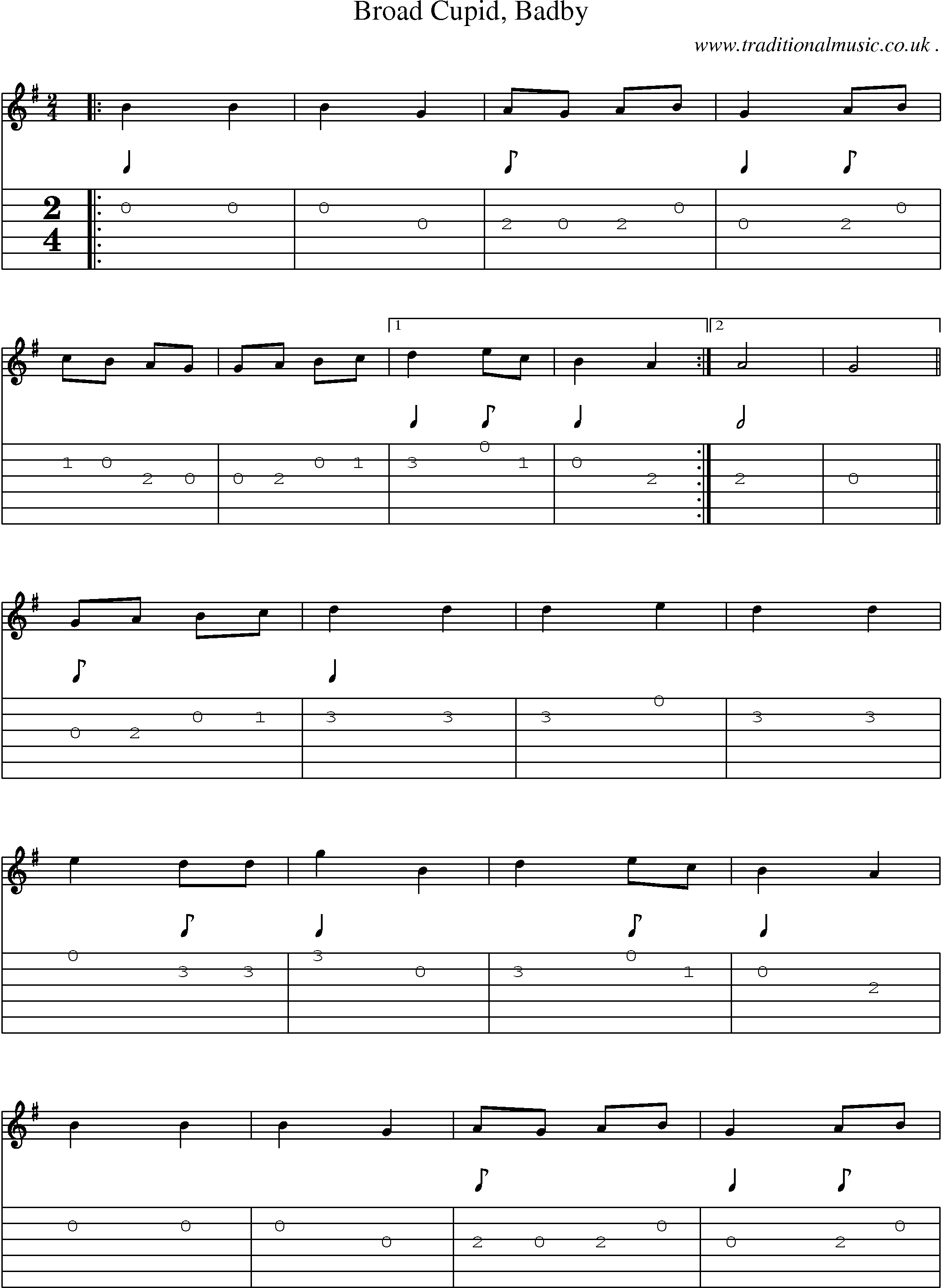 Sheet-Music and Guitar Tabs for Broad Cupid Badby