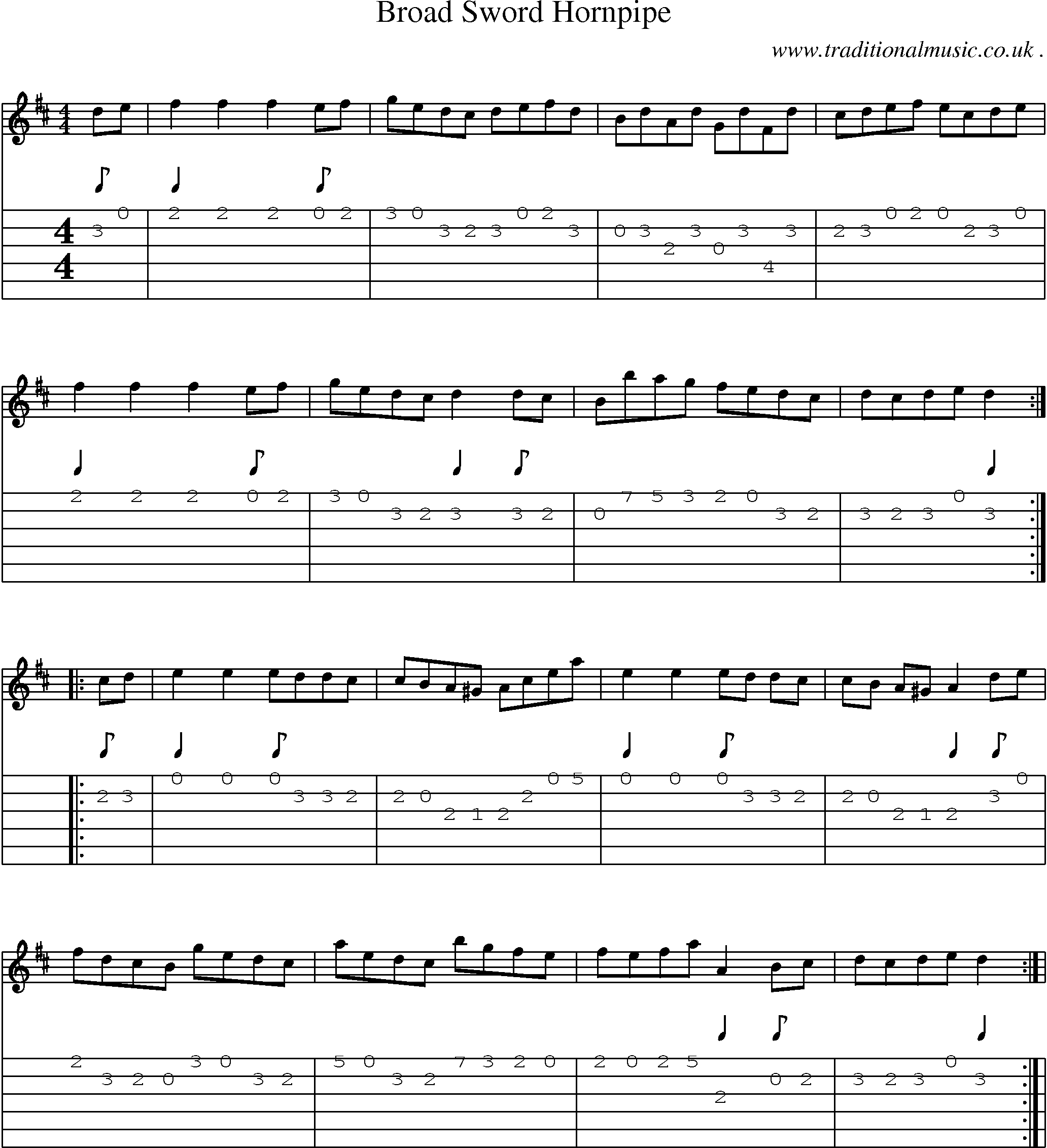 Sheet-Music and Guitar Tabs for Broad Sword Hornpipe