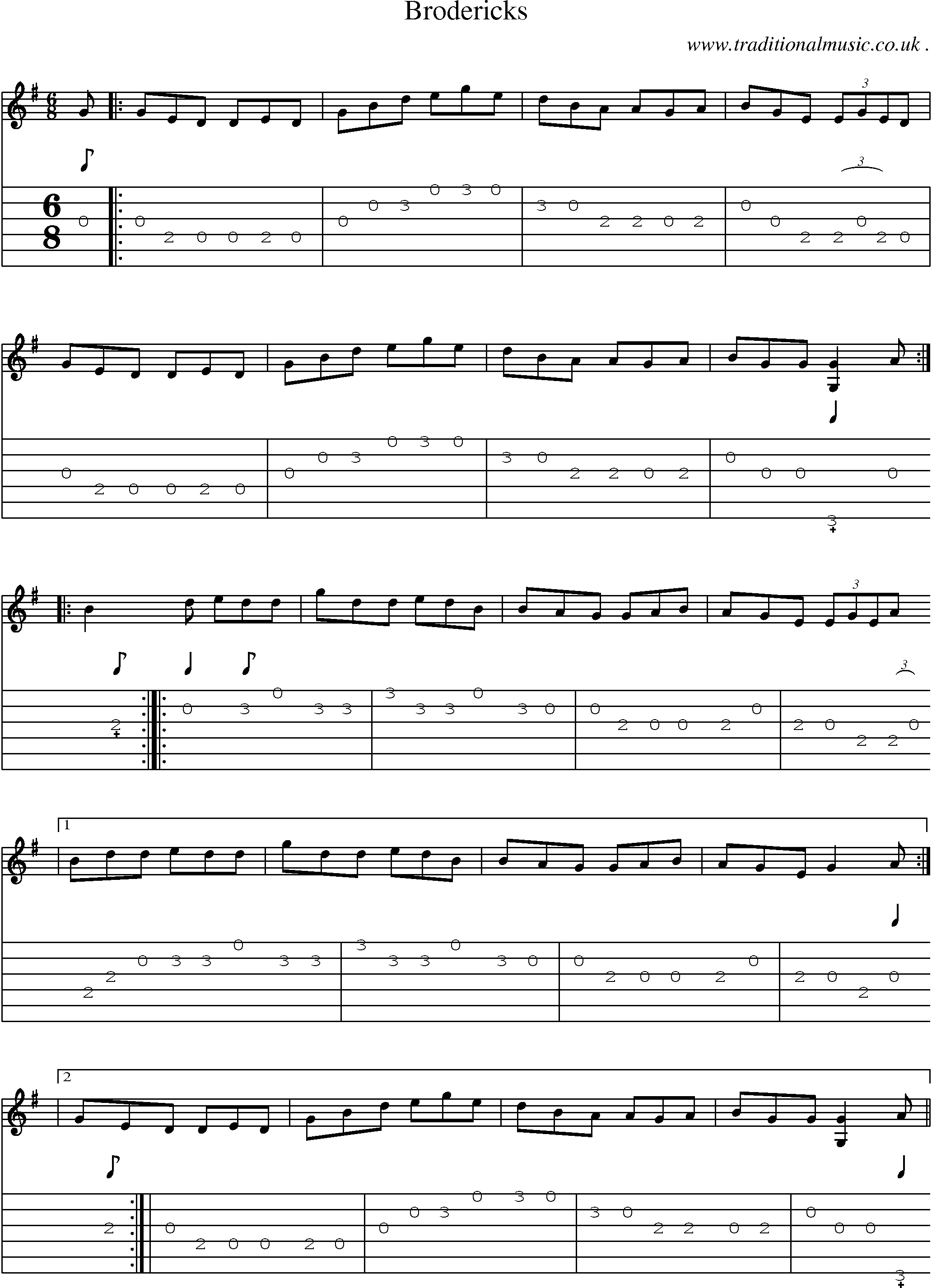 Sheet-Music and Guitar Tabs for Brodericks