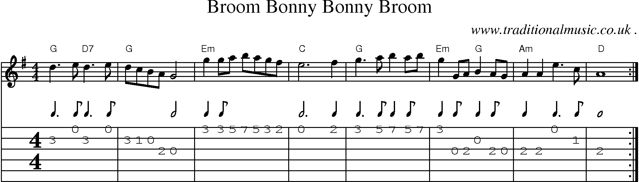 Sheet-Music and Guitar Tabs for Broom Bonny Bonny Broom