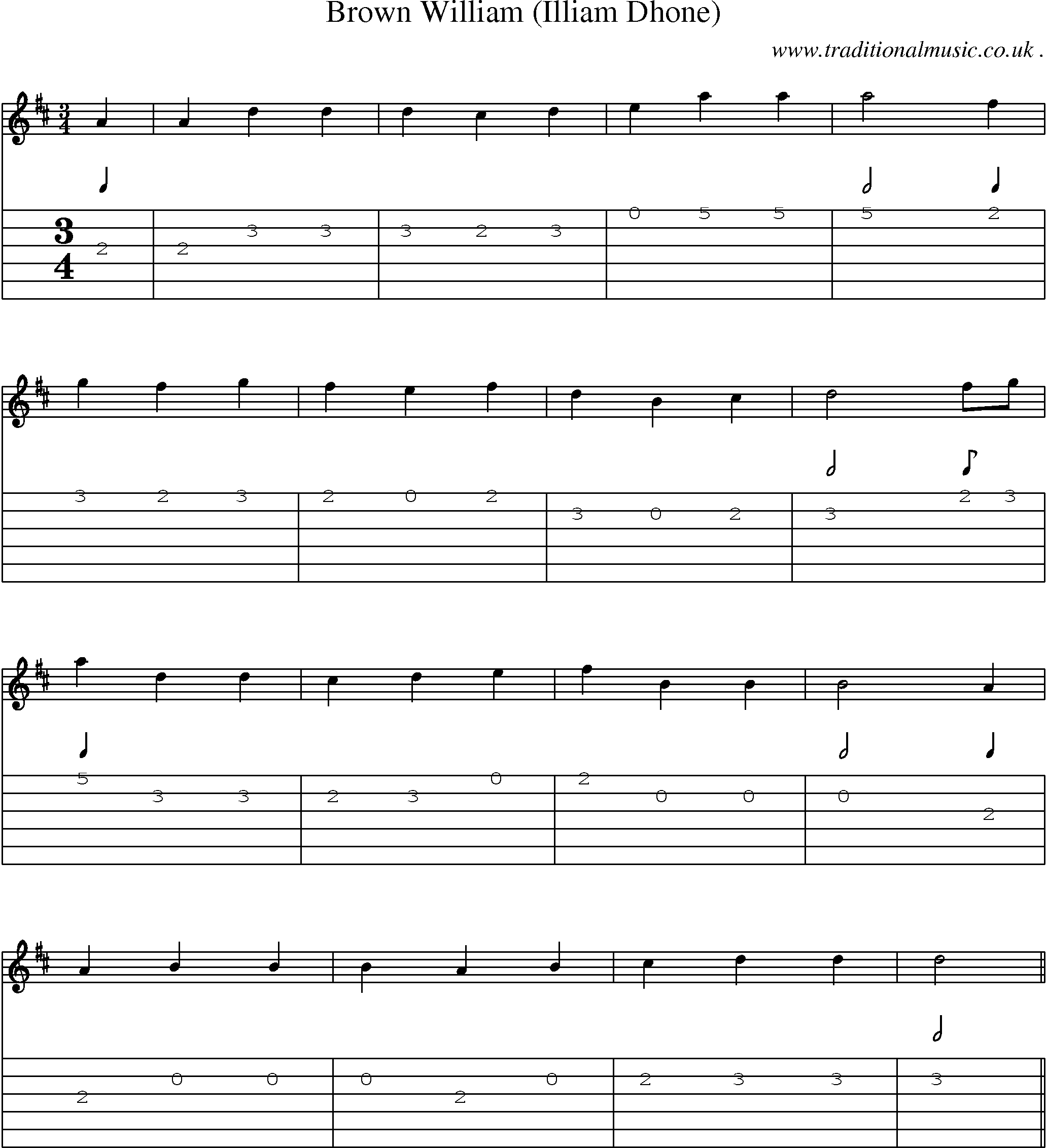 Sheet-Music and Guitar Tabs for Brown William (illiam Dhone)
