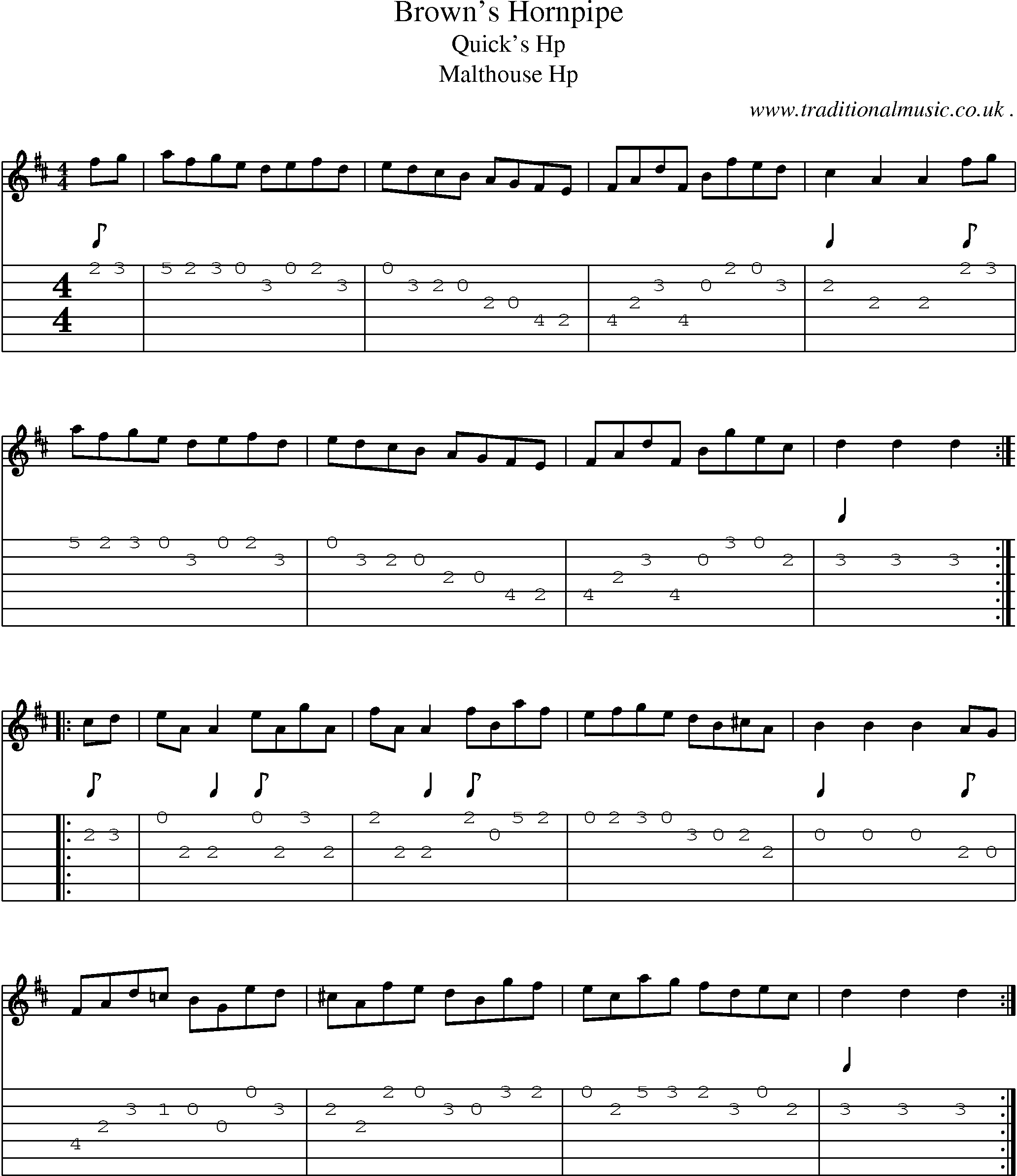 Sheet-Music and Guitar Tabs for Browns Hornpipe