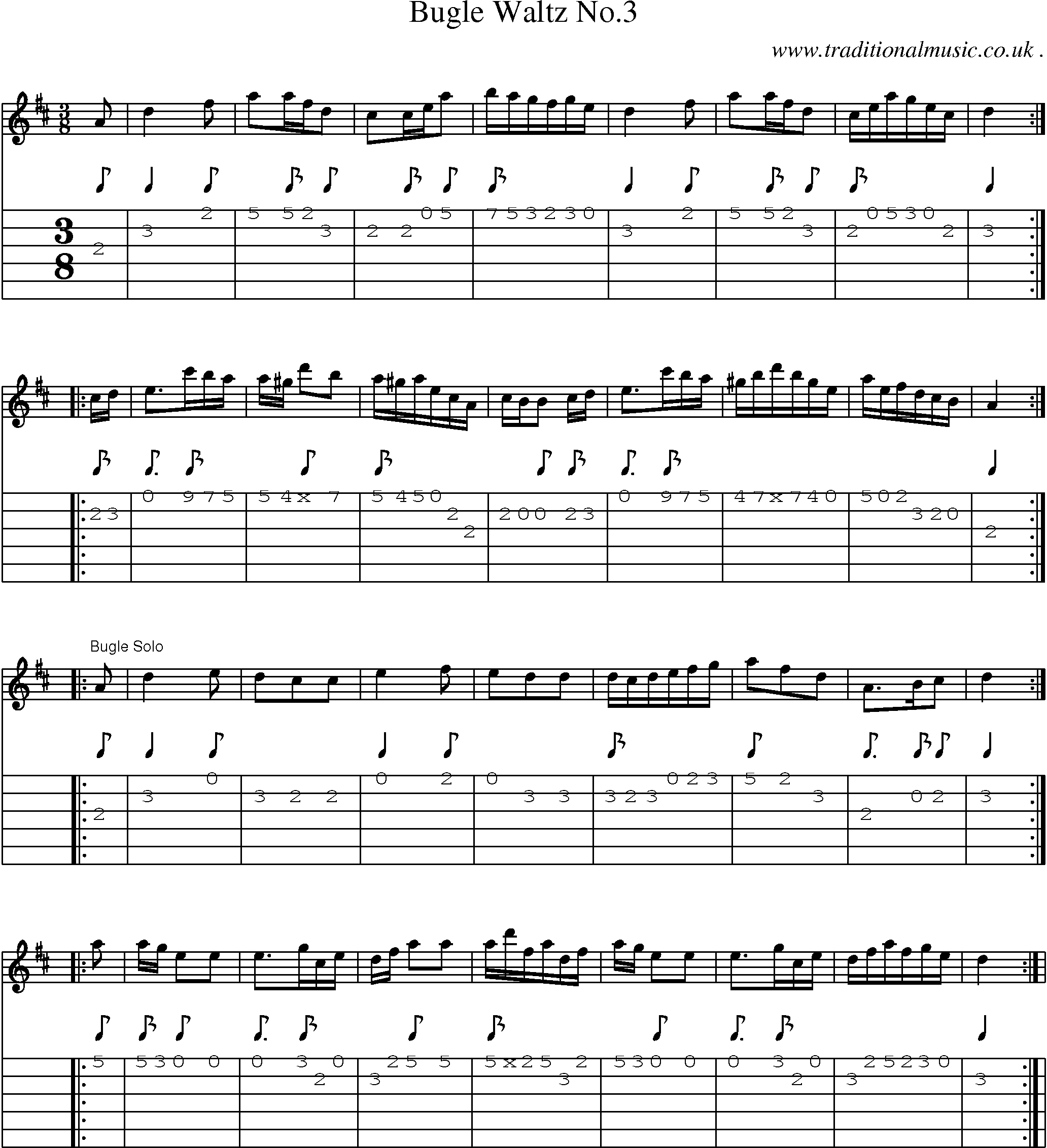 Sheet-Music and Guitar Tabs for Bugle Waltz No3