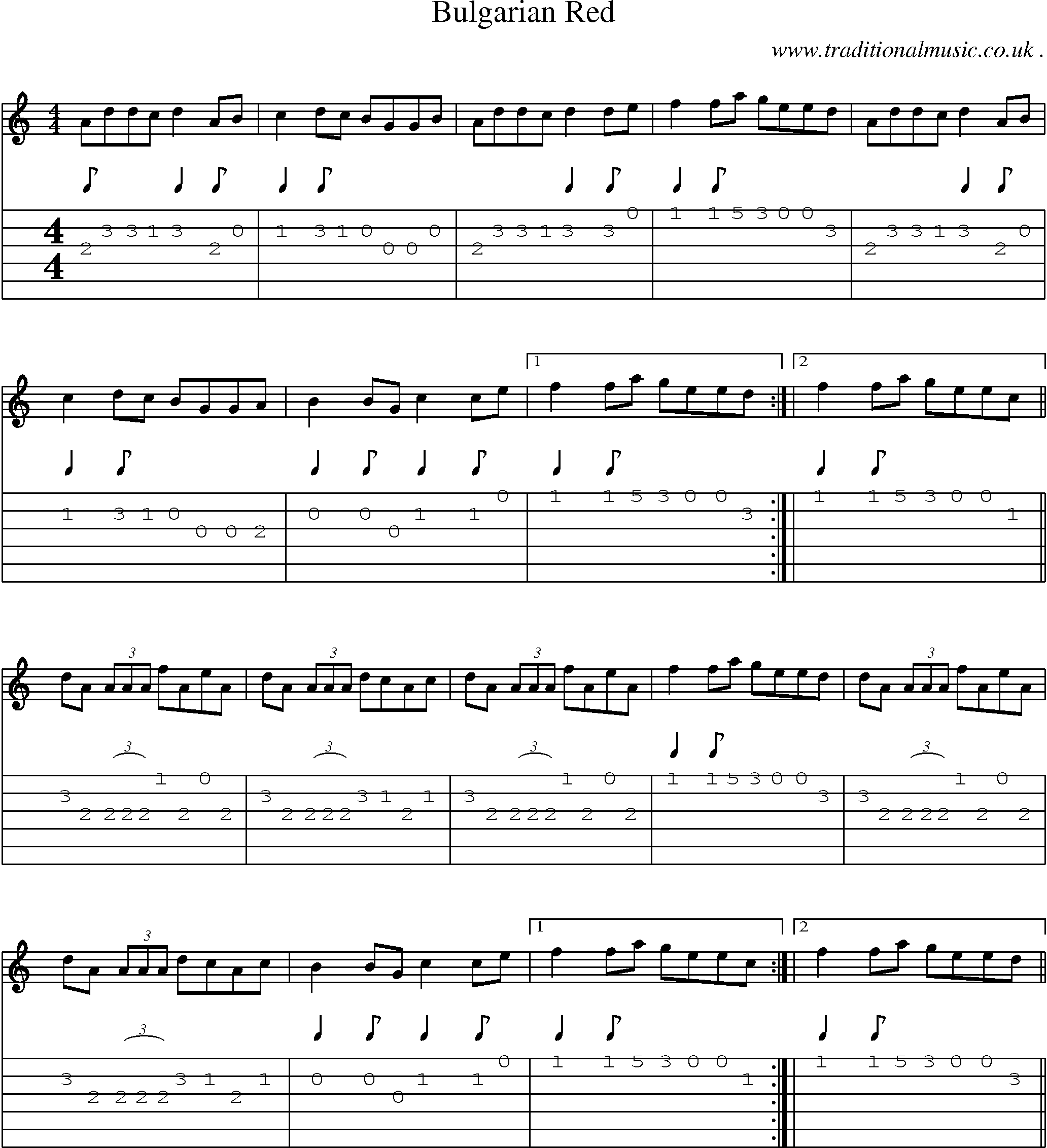 Sheet-Music and Guitar Tabs for Bulgarian Red