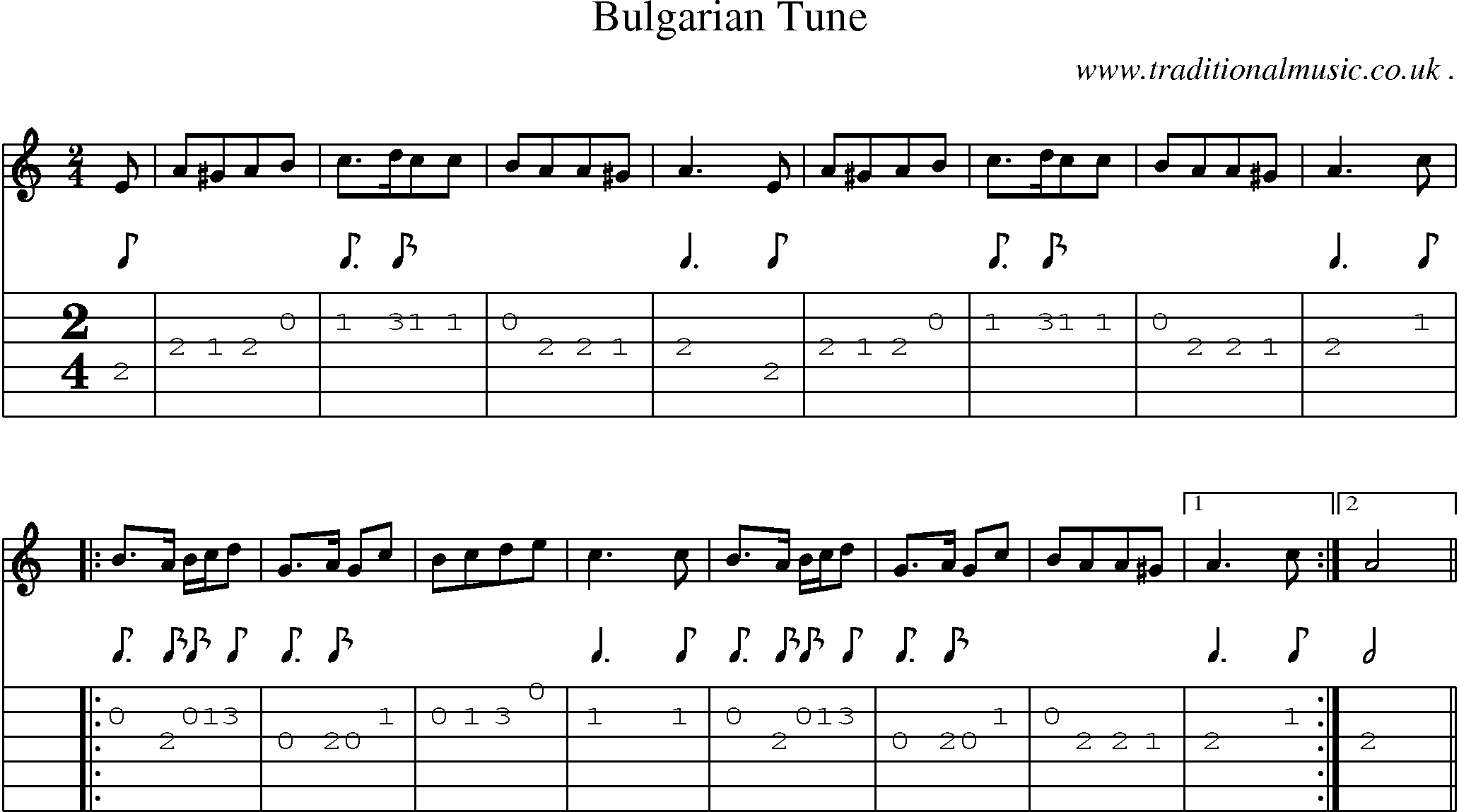 Sheet-Music and Guitar Tabs for Bulgarian Tune