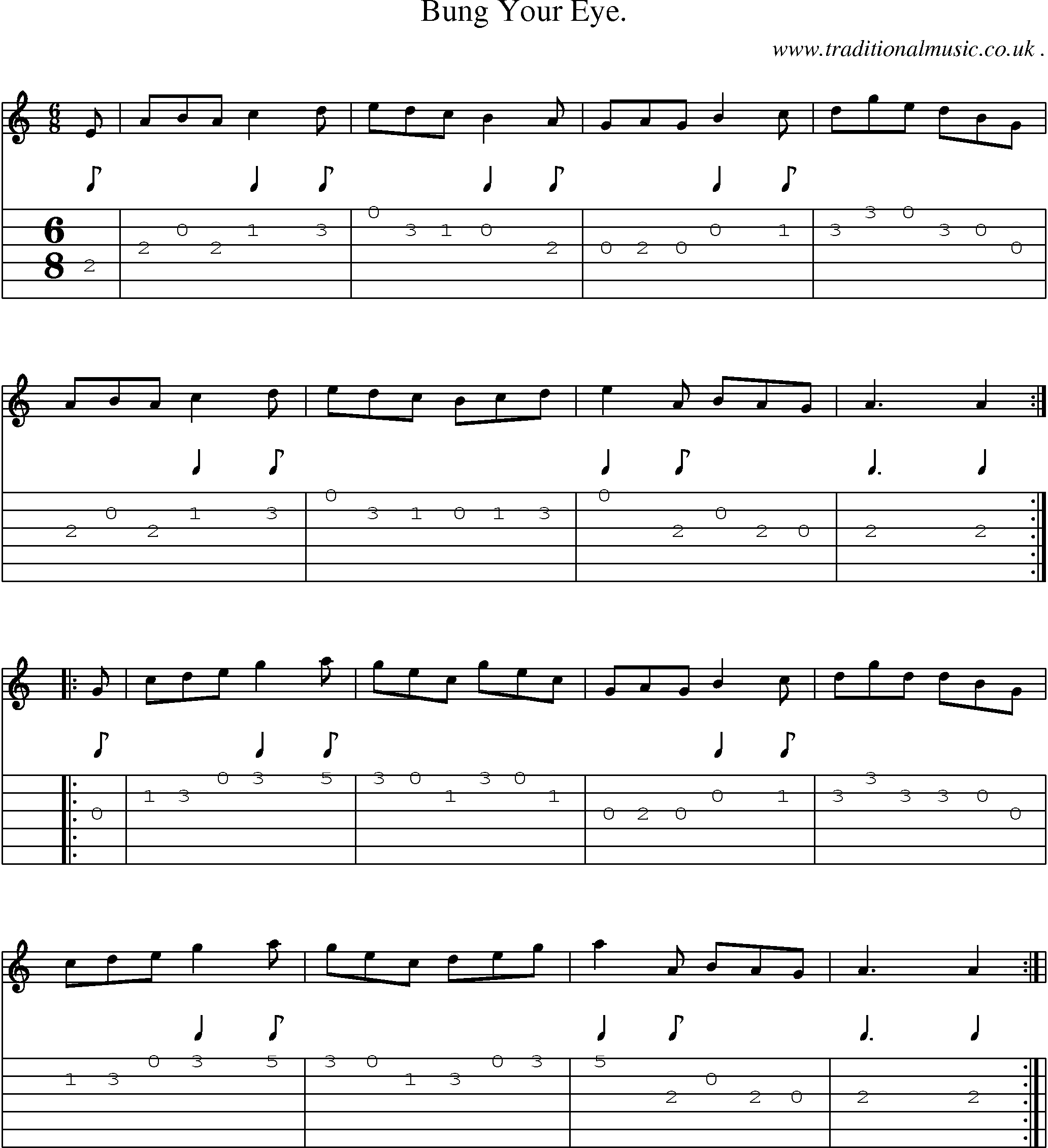 Sheet-Music and Guitar Tabs for Bung Your Eye