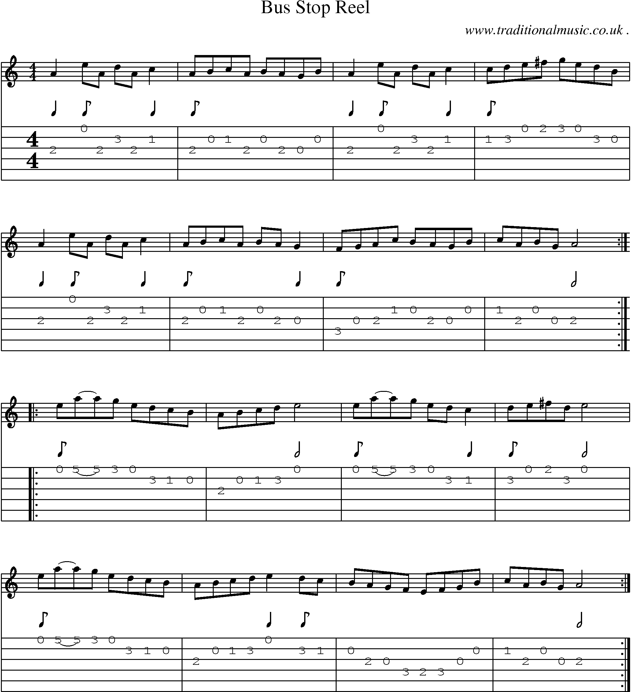 Sheet-Music and Guitar Tabs for Bus Stop Reel
