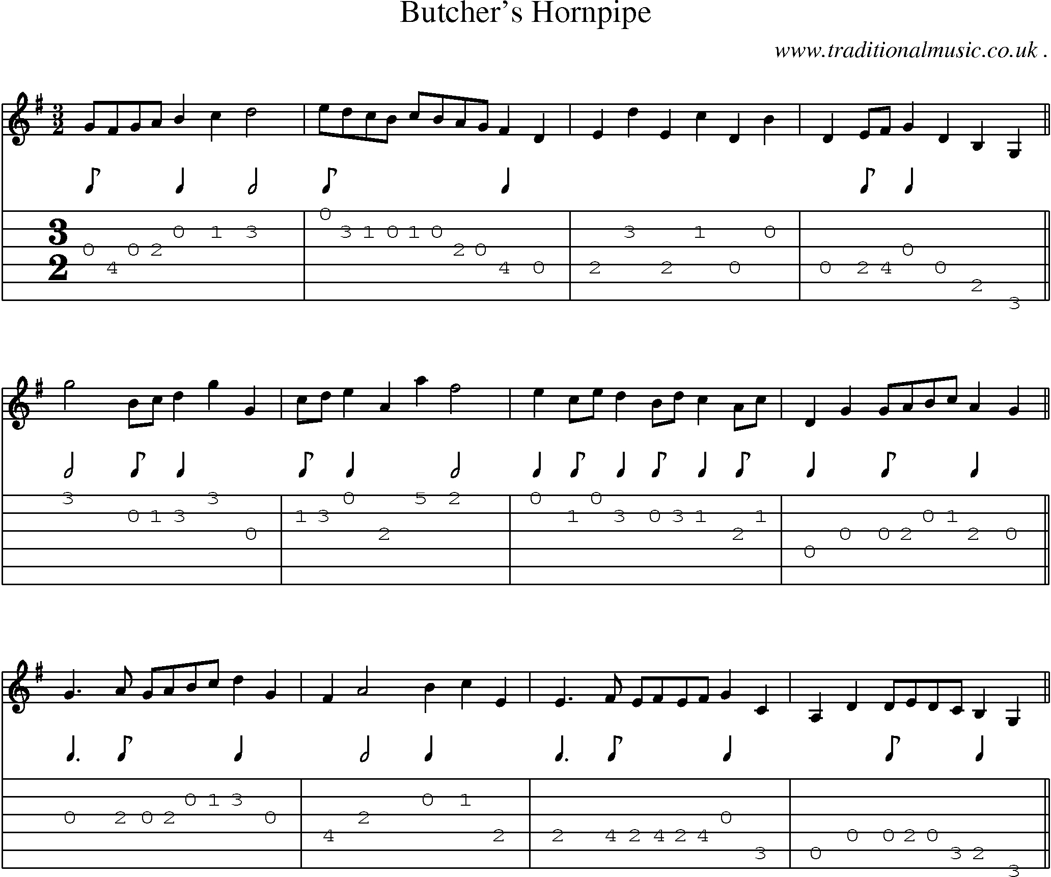 Sheet-Music and Guitar Tabs for Butchers Hornpipe