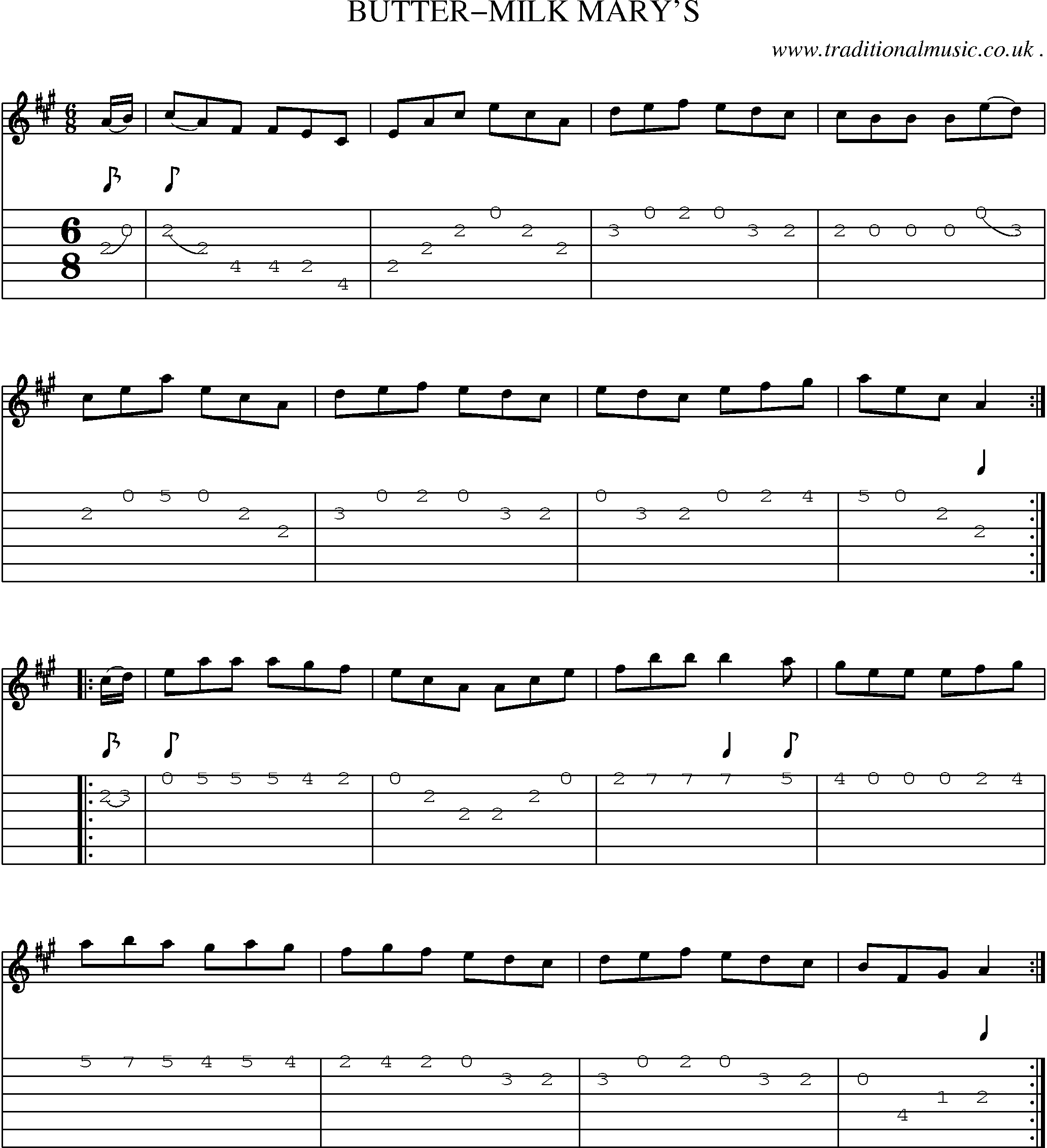 Sheet-Music and Guitar Tabs for Butter-milk Marys