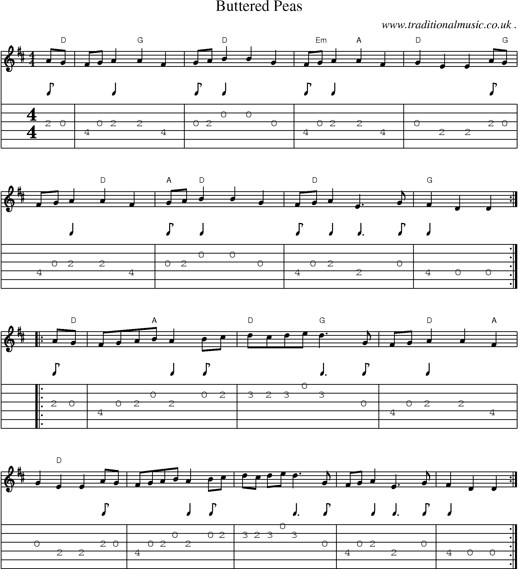 Sheet-Music and Guitar Tabs for Buttered Peas