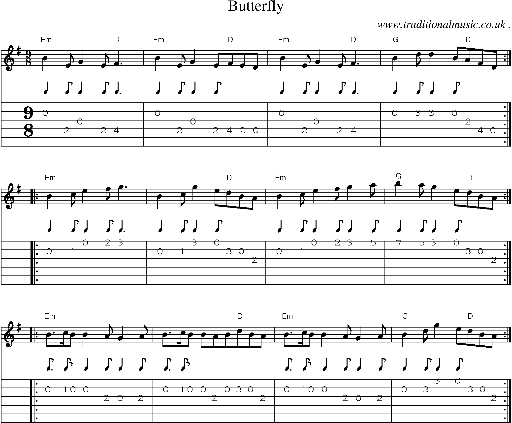 Sheet-Music and Guitar Tabs for Butterfly