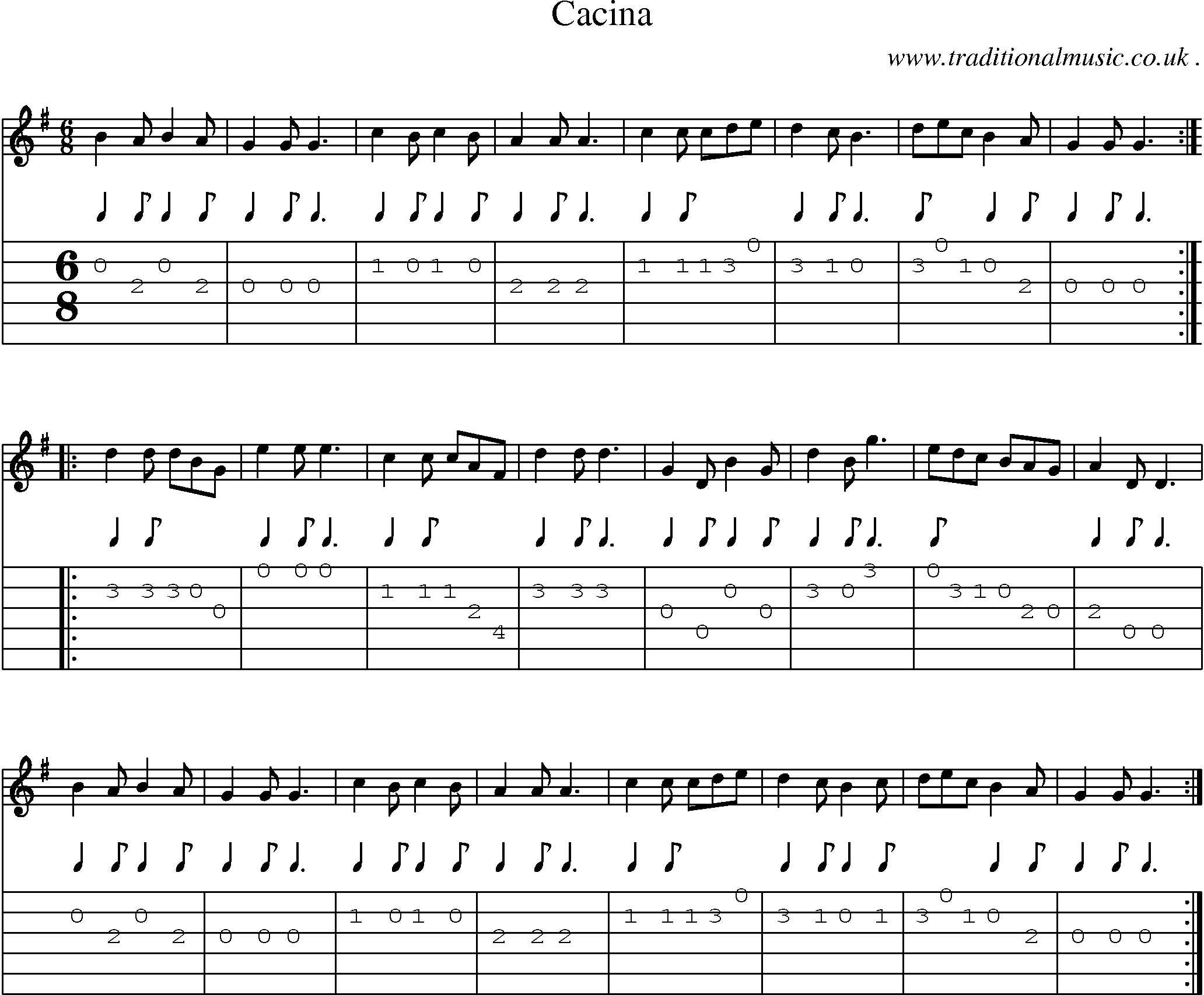 Sheet-Music and Guitar Tabs for Cacina