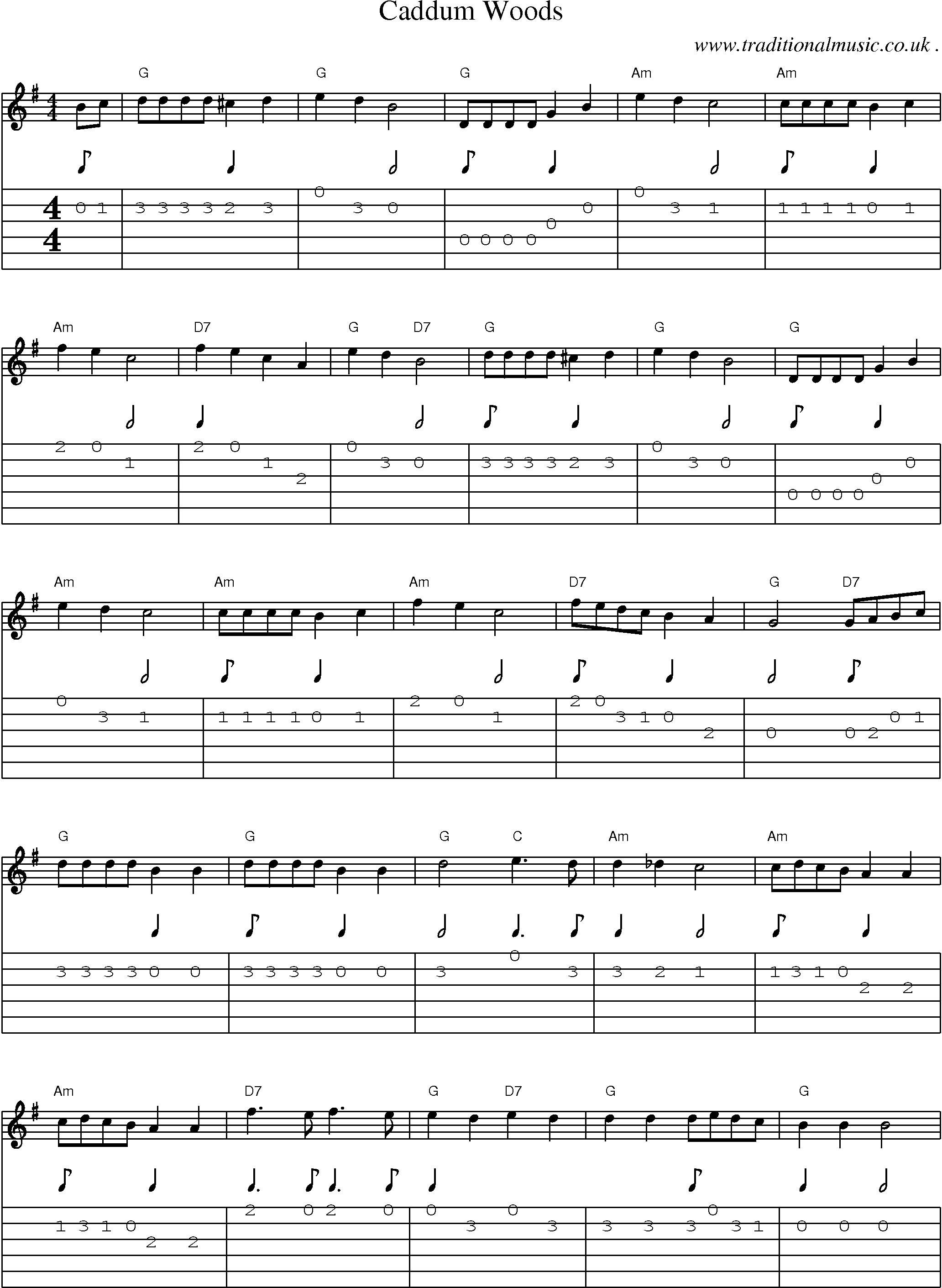 Sheet-Music and Guitar Tabs for Caddum Woods