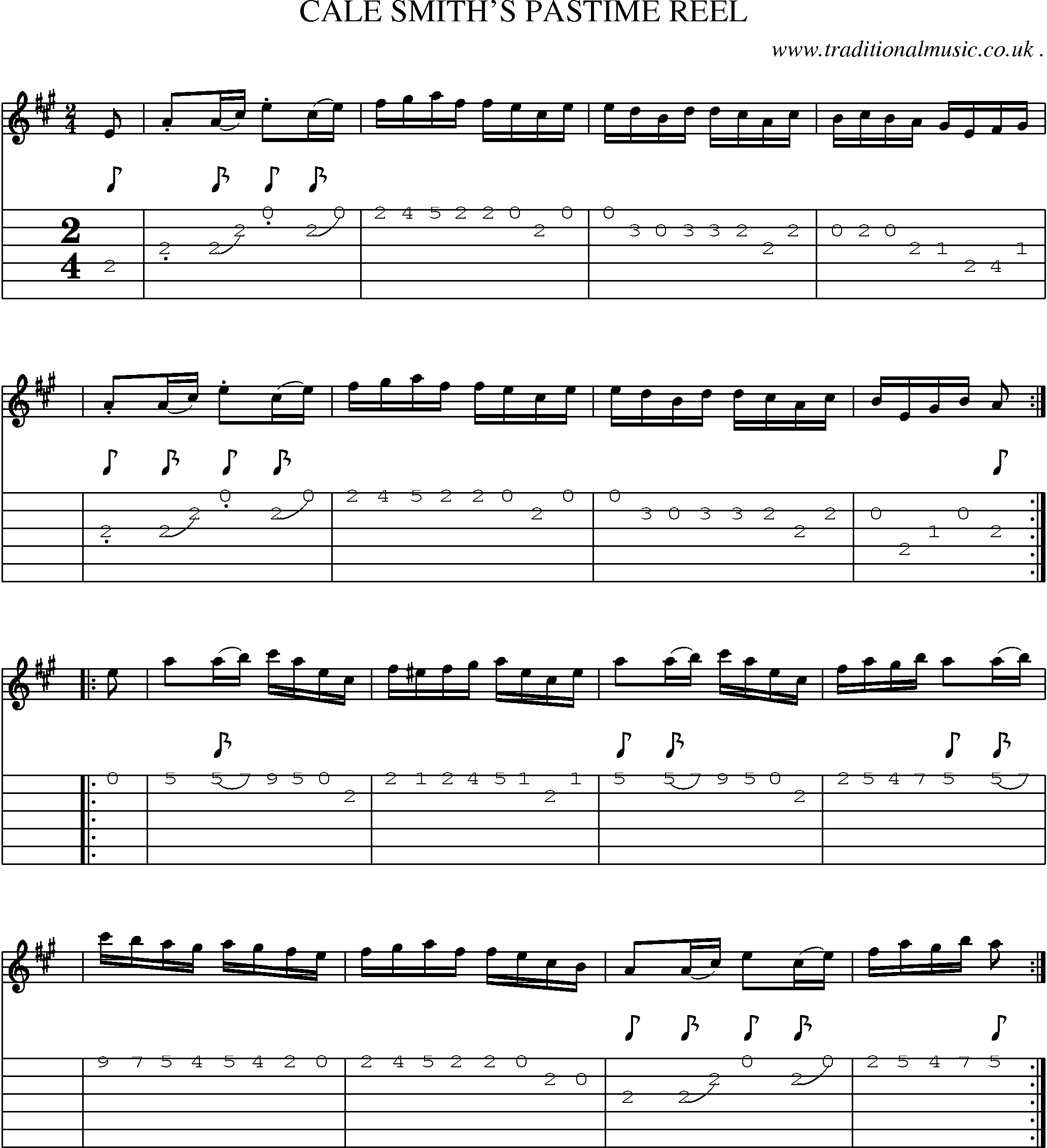 Sheet-Music and Guitar Tabs for Cale Smiths Pastime Reel