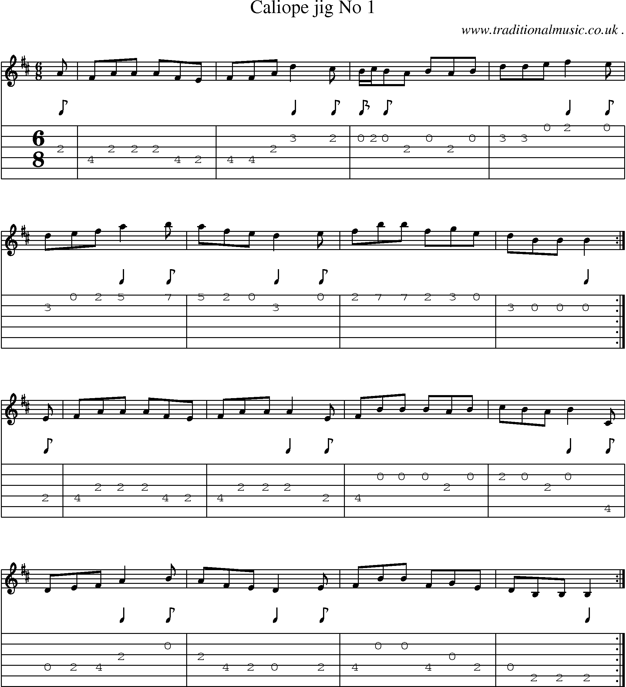 Sheet-Music and Guitar Tabs for Caliope Jig No 1