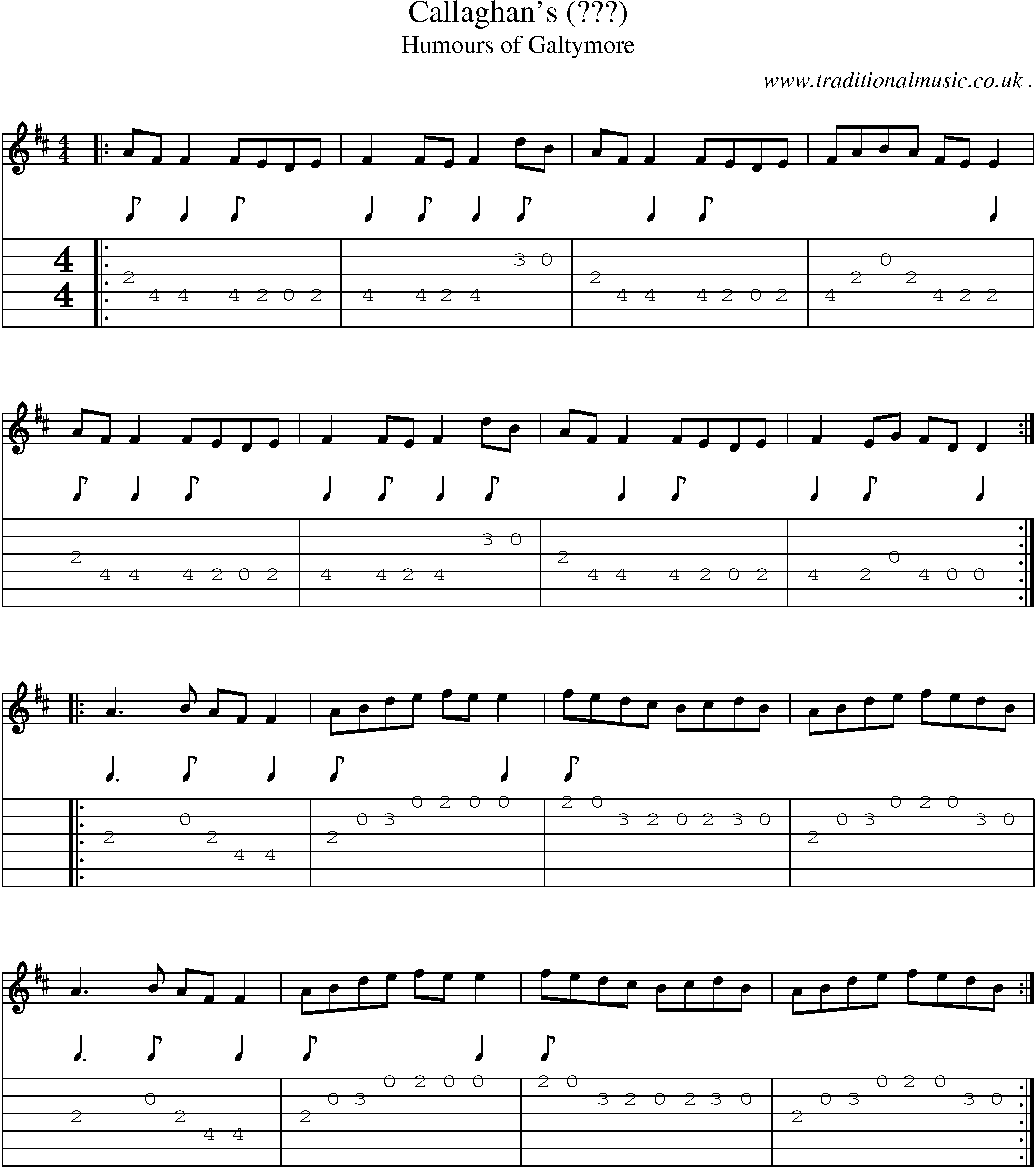 Sheet-Music and Guitar Tabs for Callaghans 