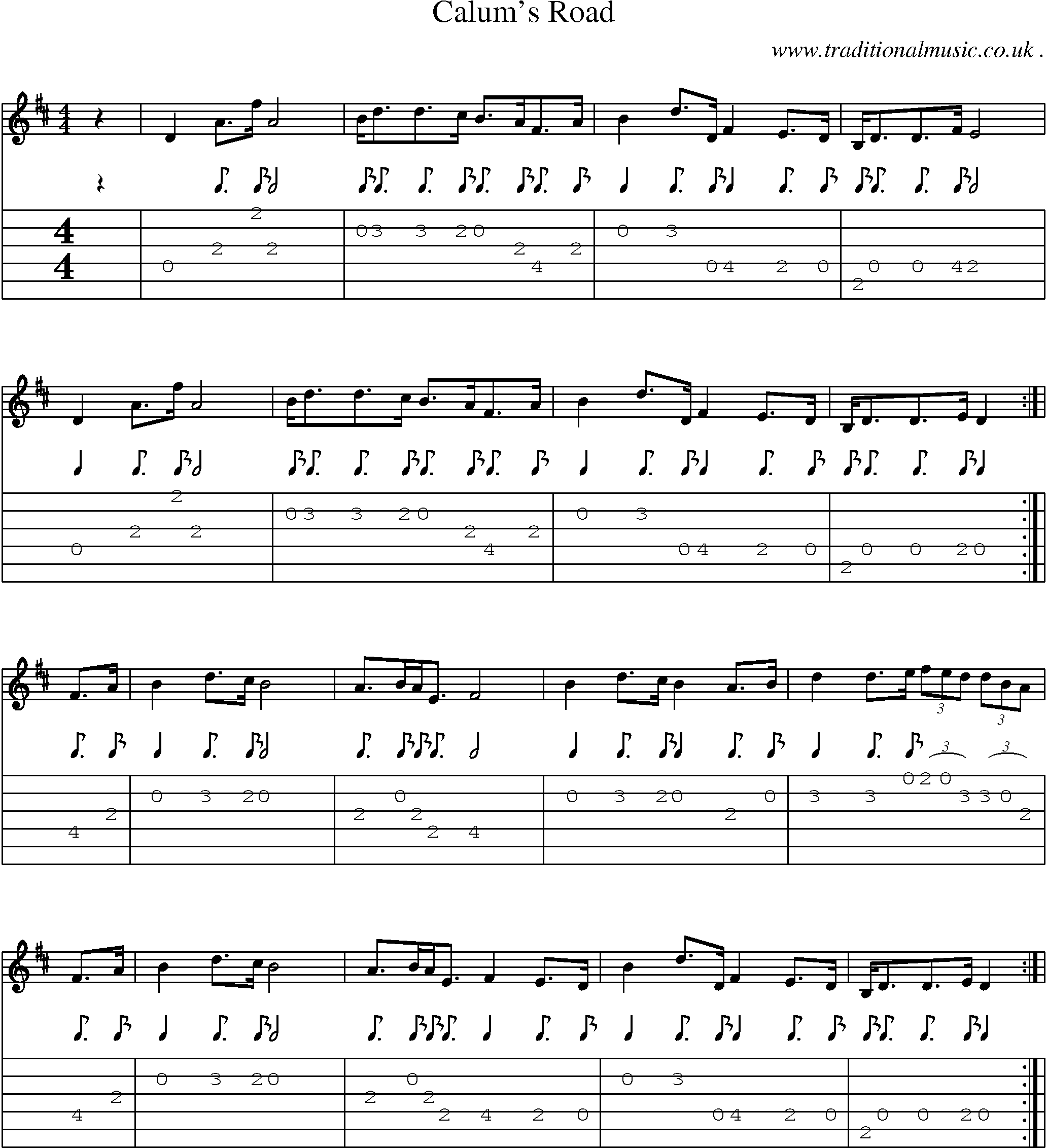 Sheet-Music and Guitar Tabs for Calums Road
